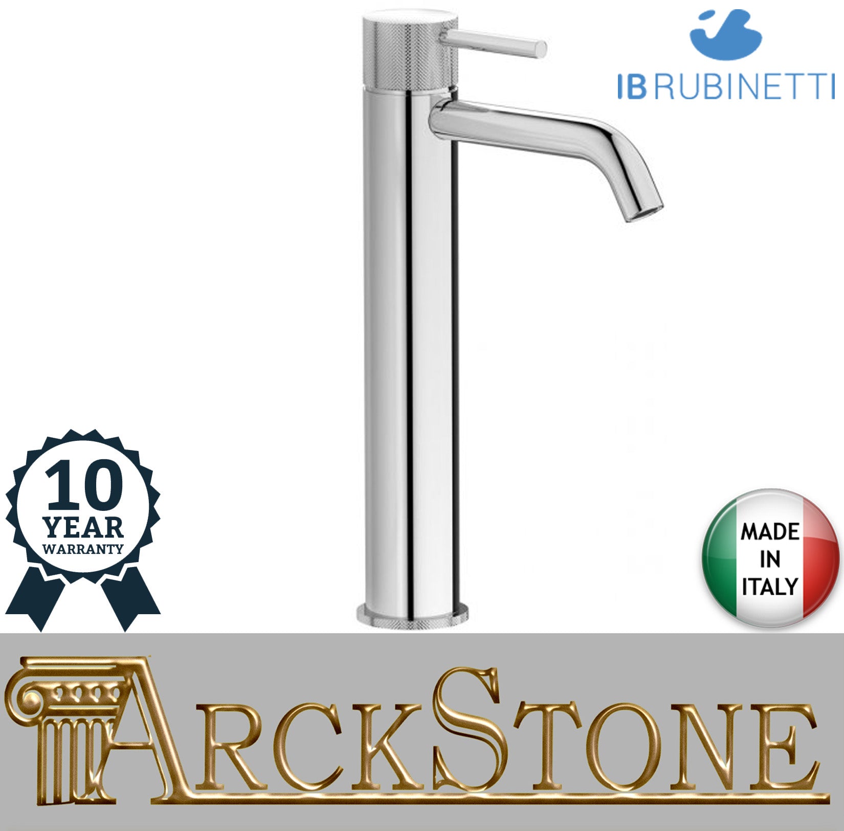 Miscelatore Lavabo Alto IB Rubinetti Industria Completa Di Piletta Di Scarico Click-Clack Materiale Ottone Finitura Cromata
