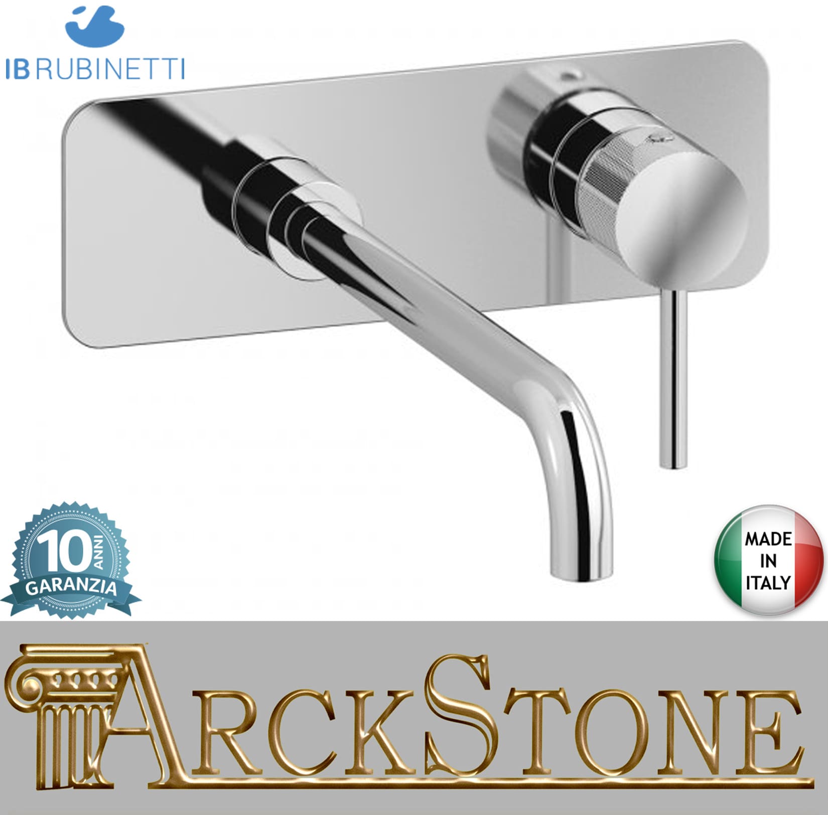 Miscelatore Lavabo Incasso Parete Bocca Lunga IB Rubinetti Industria Completo Di Piletta Di Scarico Click-Clack Materiale Ottone Finitura Cromata