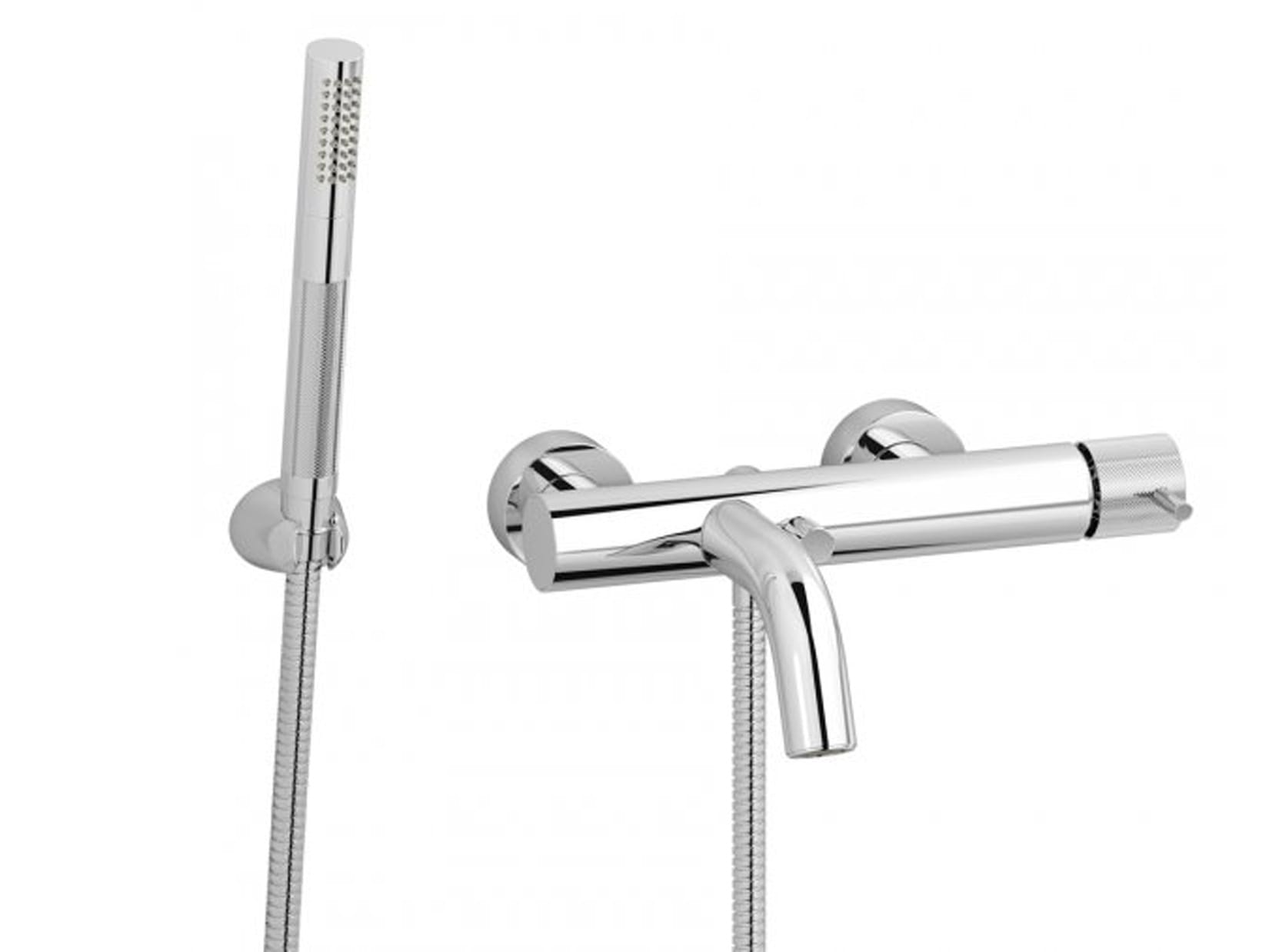 IB Rubinetti Industria Miscelatore Bordo Vasca Esterno A Parete Completo Di Kit Doccia E Doccetta 3 Fori Monocomando Senza Piastra Stile Moderno Materiale Ottone Finitura Cromata