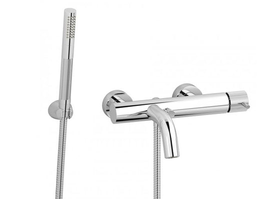 IB Rubinetti Industria Miscelatore Bordo Vasca Esterno A Parete Completo Di Kit Doccia E Doccetta 3 Fori Monocomando Senza Piastra Stile Moderno Materiale Ottone Finitura Cromata