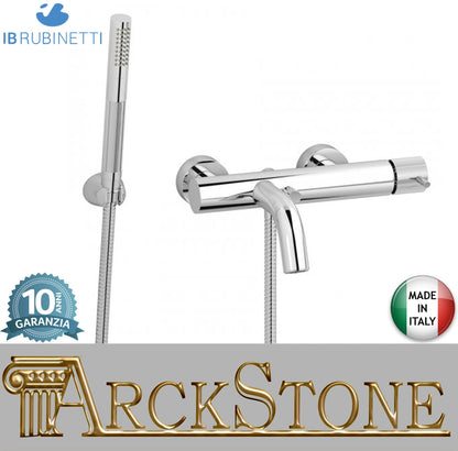 IB Rubinetti Industria Miscelatore Bordo Vasca Esterno A Parete Completo Di Kit Doccia E Doccetta 3 Fori Monocomando Senza Piastra Stile Moderno Materiale Ottone Finitura Cromata