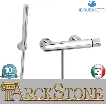 IB Rubinetti Industria Doccia Esterno A Parete Completo Di Kit Doccia E Doccetta 3 Fori 1 Via Miscelatore Meccanico Senza Piastra Monocomando Stile Moderno Materiale Ottone Finitura Cromata