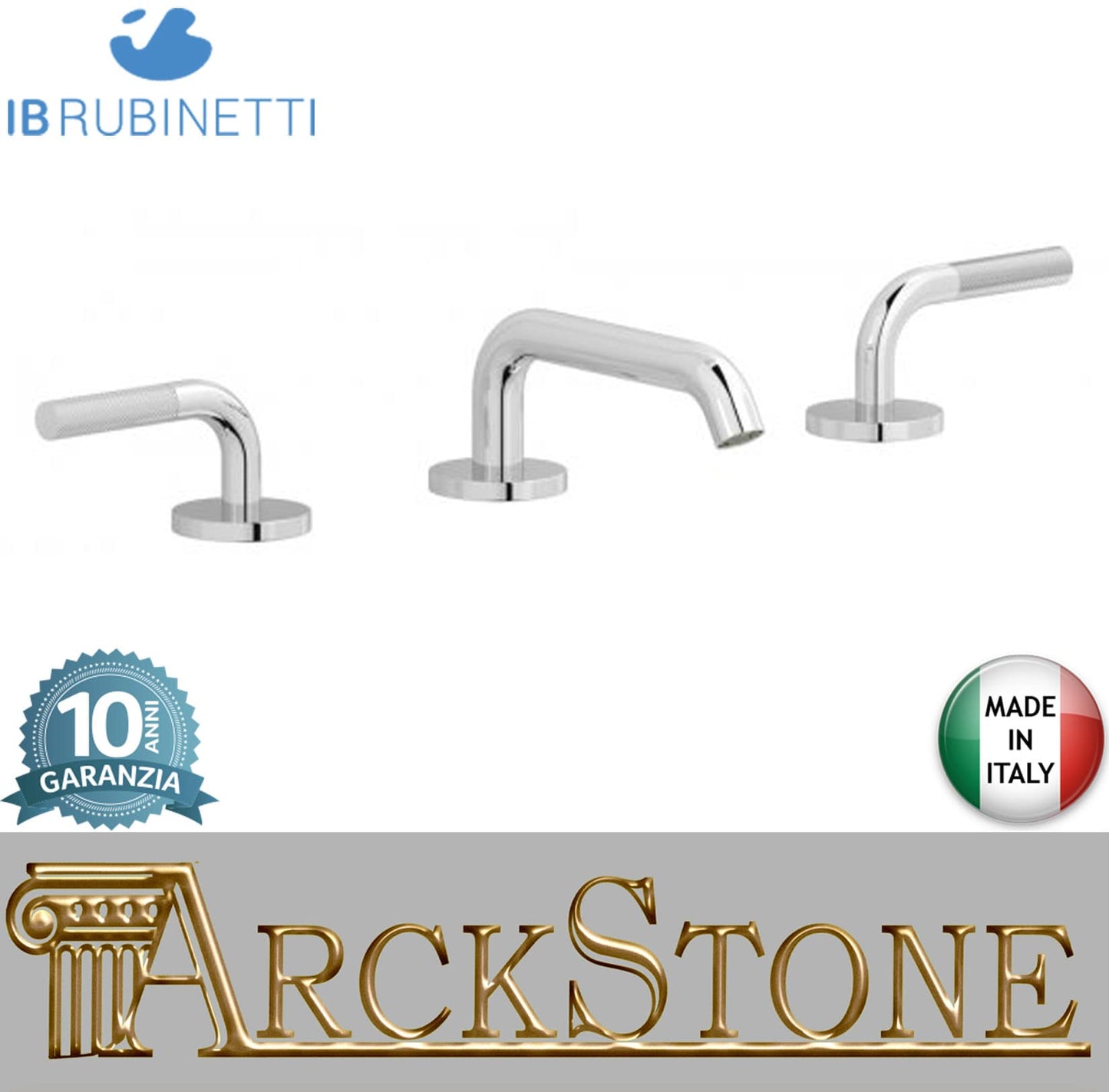 Miscelatore Lavabo A Tre Fori Bocca Bassa Appoggio IB Rubinetti Industria Completa Di Scarico Click Clack Materiale Ottone Finitura Cromata