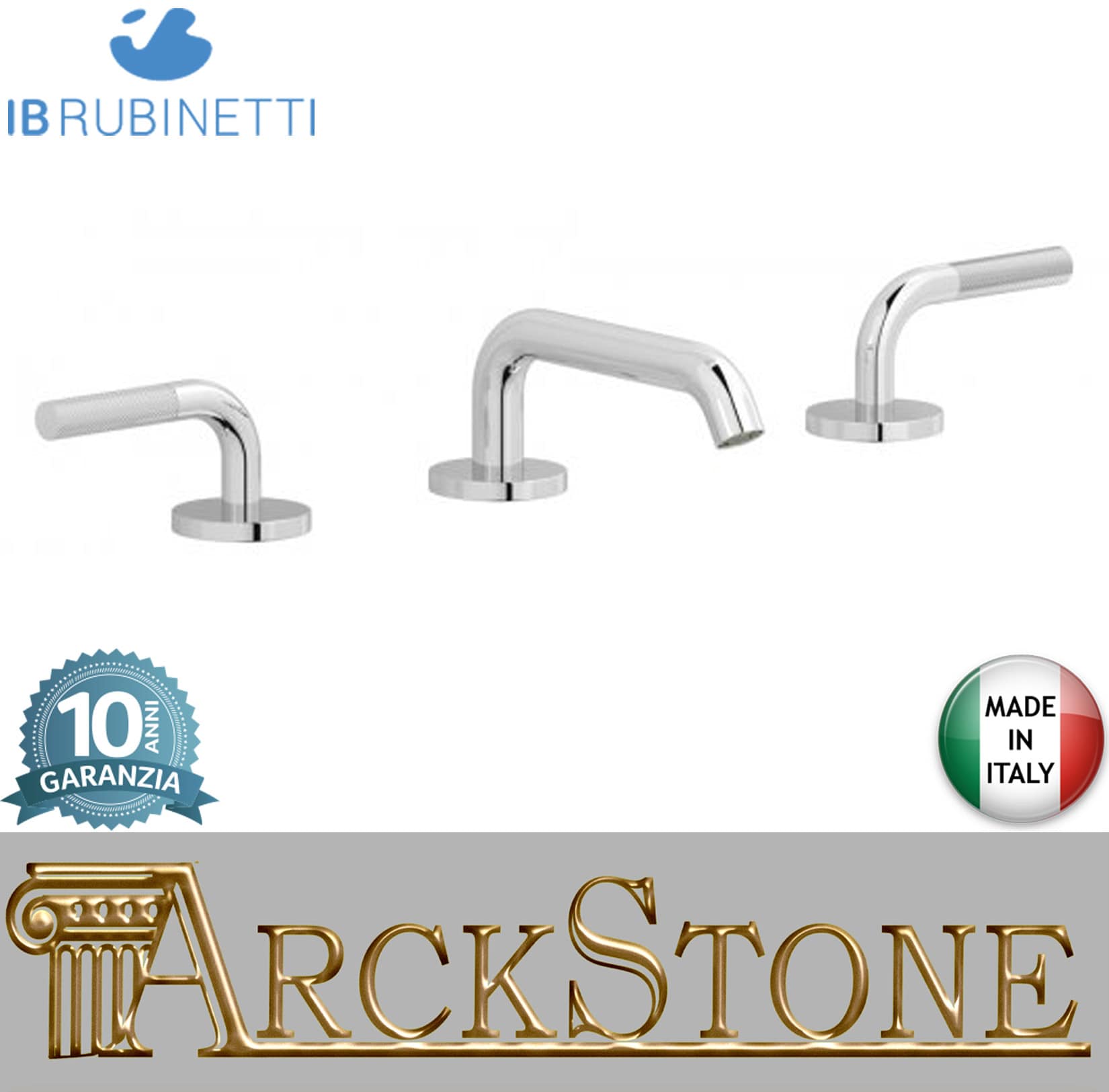 Miscelatore Lavabo A Tre Fori Bocca Bassa Appoggio IB Rubinetti Industria Completa Di Scarico Click Clack Materiale Ottone Finitura Cromata