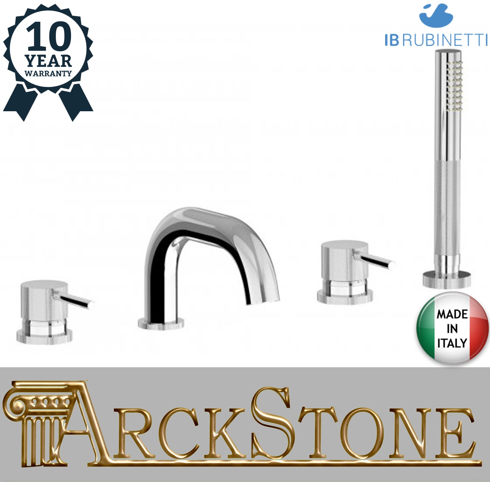 Miscelatore Bordo Vasca Da Appoggio Quattro Fori IB Rubinetti Industria Con Kit Doccia Materiale Ottone Finitura Cromata