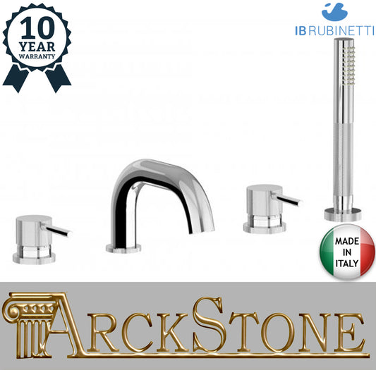 Miscelatore Bordo Vasca Da Appoggio Quattro Fori IB Rubinetti Industria Con Kit Doccia Materiale Ottone Finitura Cromata