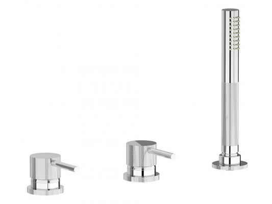 IB Rubinetti Industria Bordo Vasca Appoggio Tre Fori Per Colonna Riempimento Con Deviatore E Kit Doccia E Doccetta Monocomando Senza Piastra Stile Moderno Materiale Ottone Finitura Cromata