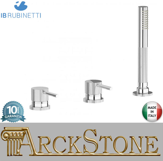 IB Rubinetti Industria Bordo Vasca Appoggio Tre Fori Per Colonna Riempimento Con Deviatore E Kit Doccia E Doccetta Monocomando Senza Piastra Stile Moderno Materiale Ottone Finitura Cromata