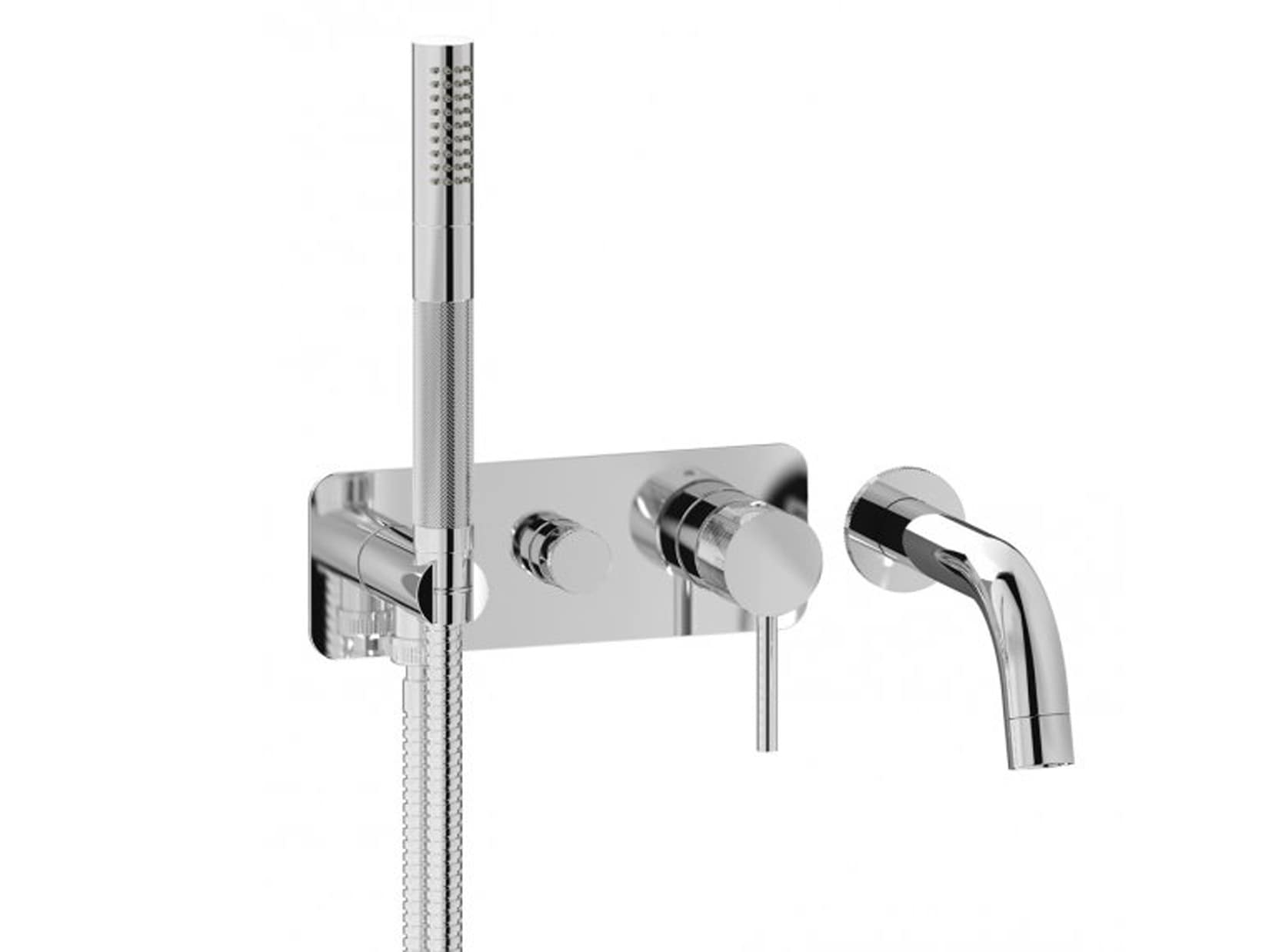 IB Rubinetti Industria Miscelatore Doccia A Parete 4 Fori 2 Vie Meccanico Incasso Monocomando Con Piastra Stile Moderno Con Bocca D'Erogazione Materiale Ottone Finitura Cromata