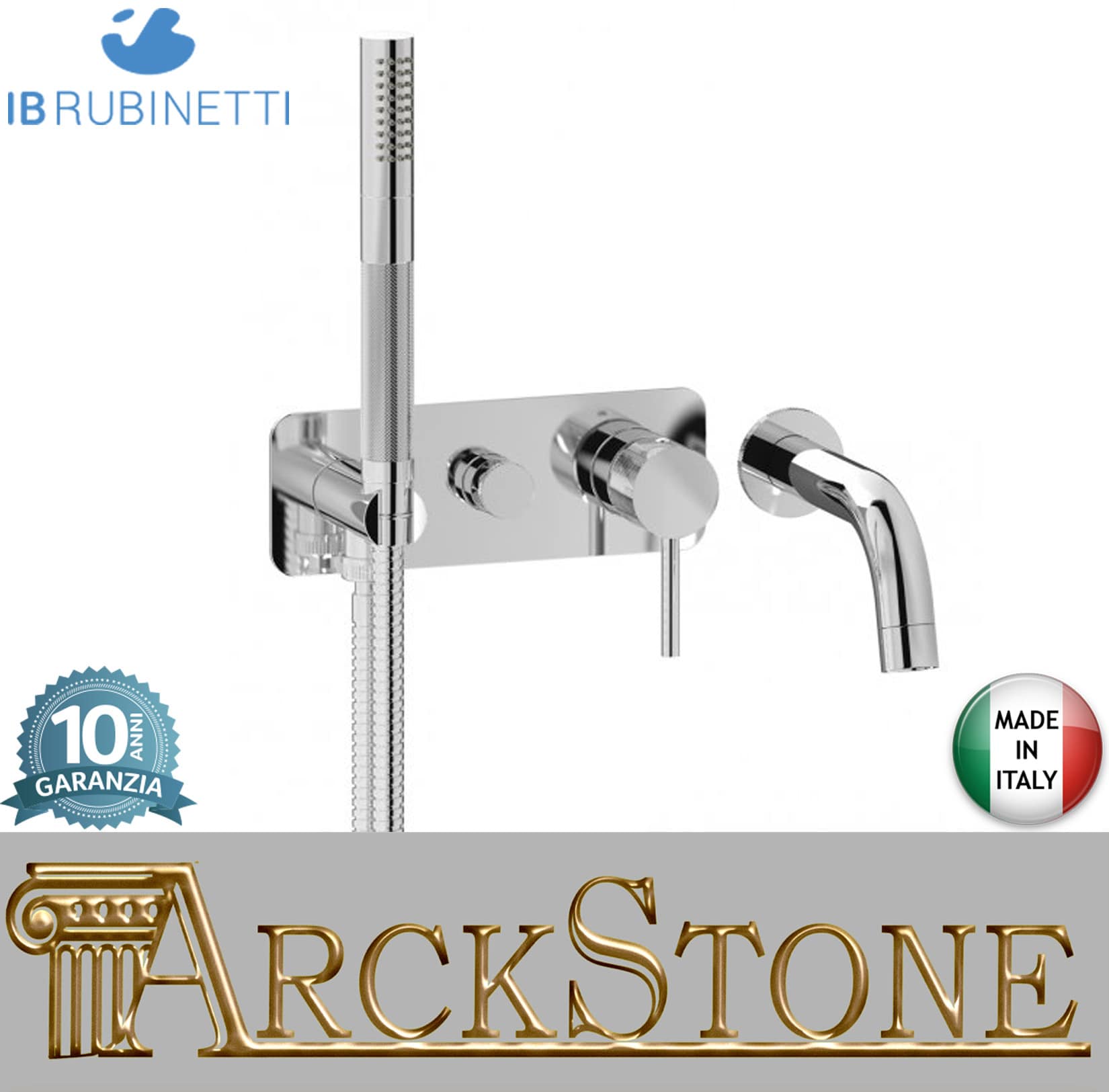 IB Rubinetti Industria Miscelatore Doccia A Parete 4 Fori 2 Vie Meccanico Incasso Monocomando Con Piastra Stile Moderno Con Bocca D'Erogazione Materiale Ottone Finitura Cromata