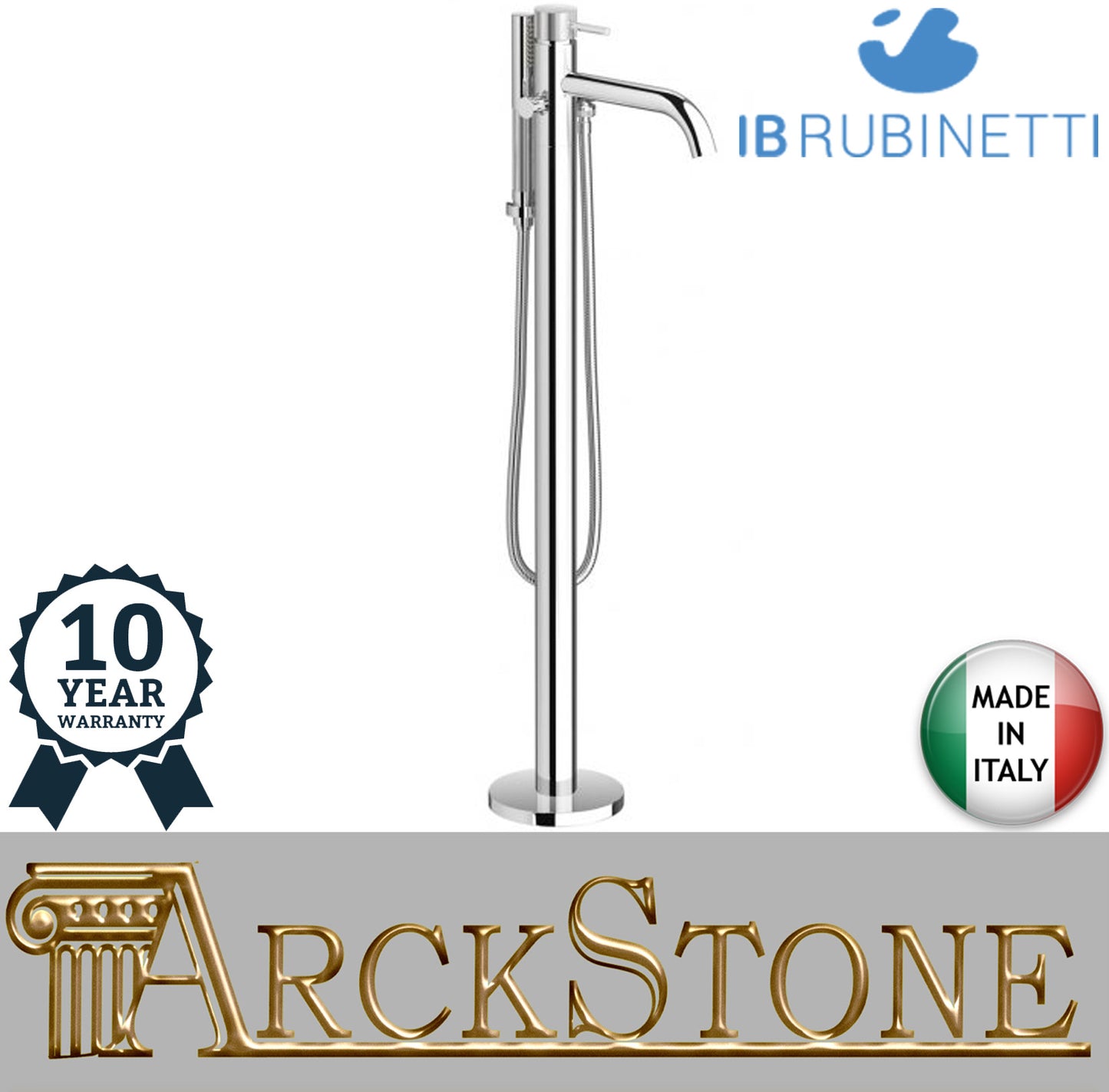 Miscelatore Bordo Vasca Da Terra Completo Di Kit Doccia IB Rubinetti Industria Materiale Ottone Finitura Cromata