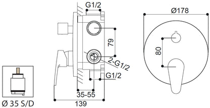 Miscelatore Incasso Doccia Con Deviatore Piastra Lusso Meccanico Duemmeggi Sky Installazione Muro Parete 2 Vie 2 Fori Meccanico 1 Leva Monocomando Stile Moderno Materiale Ottone Finitura Cromata Made in Italy Garanzia 5 Anni