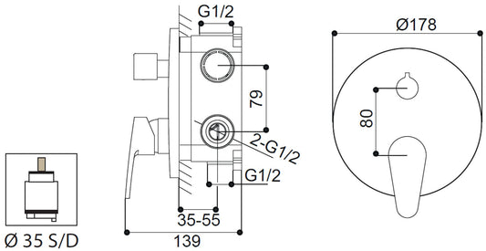 Miscelatore Incasso Doccia Con Deviatore Piastra Lusso Meccanico Duemmeggi Sky Installazione Muro Parete 2 Vie 2 Fori Meccanico 1 Leva Monocomando Stile Moderno Materiale Ottone Finitura Cromata Made in Italy Garanzia 5 Anni