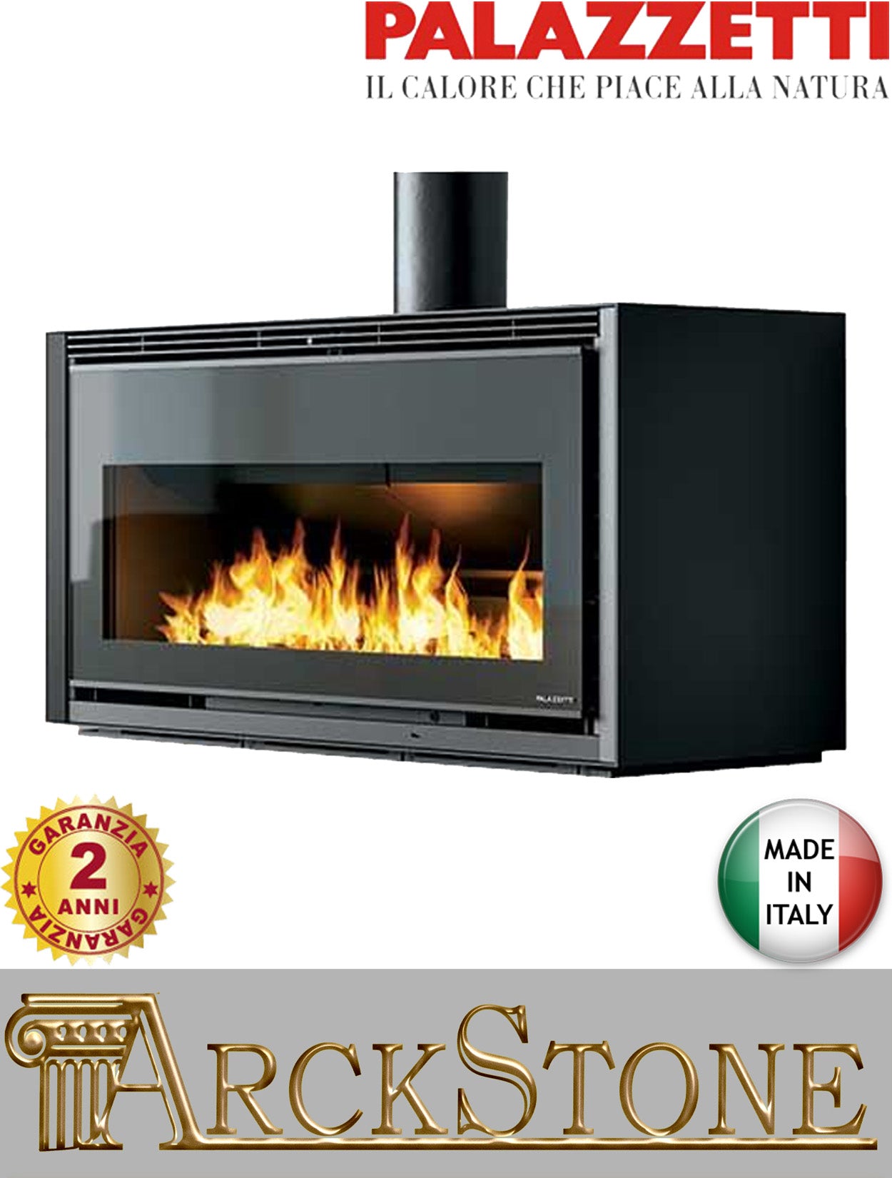 Stufa Legna Aria Calda Naturale Palazzetti Iki 16:9 12 kW Potenza 15,4 kW Rivestimento Acciaio Colore Nero