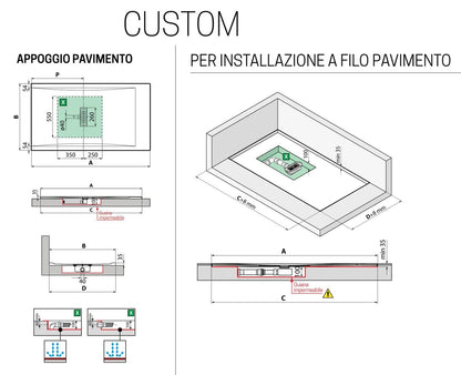 Novellini Custom Piatto Doccia Dimensione 120x70 Altezza Spessore 3,5 cm Colore Grigio Installazione Appoggio Filo Pavimento Sagomabile Superficie Liscia Materiale Metacrilato Compreso Piletta Scarico e Copri Piletta