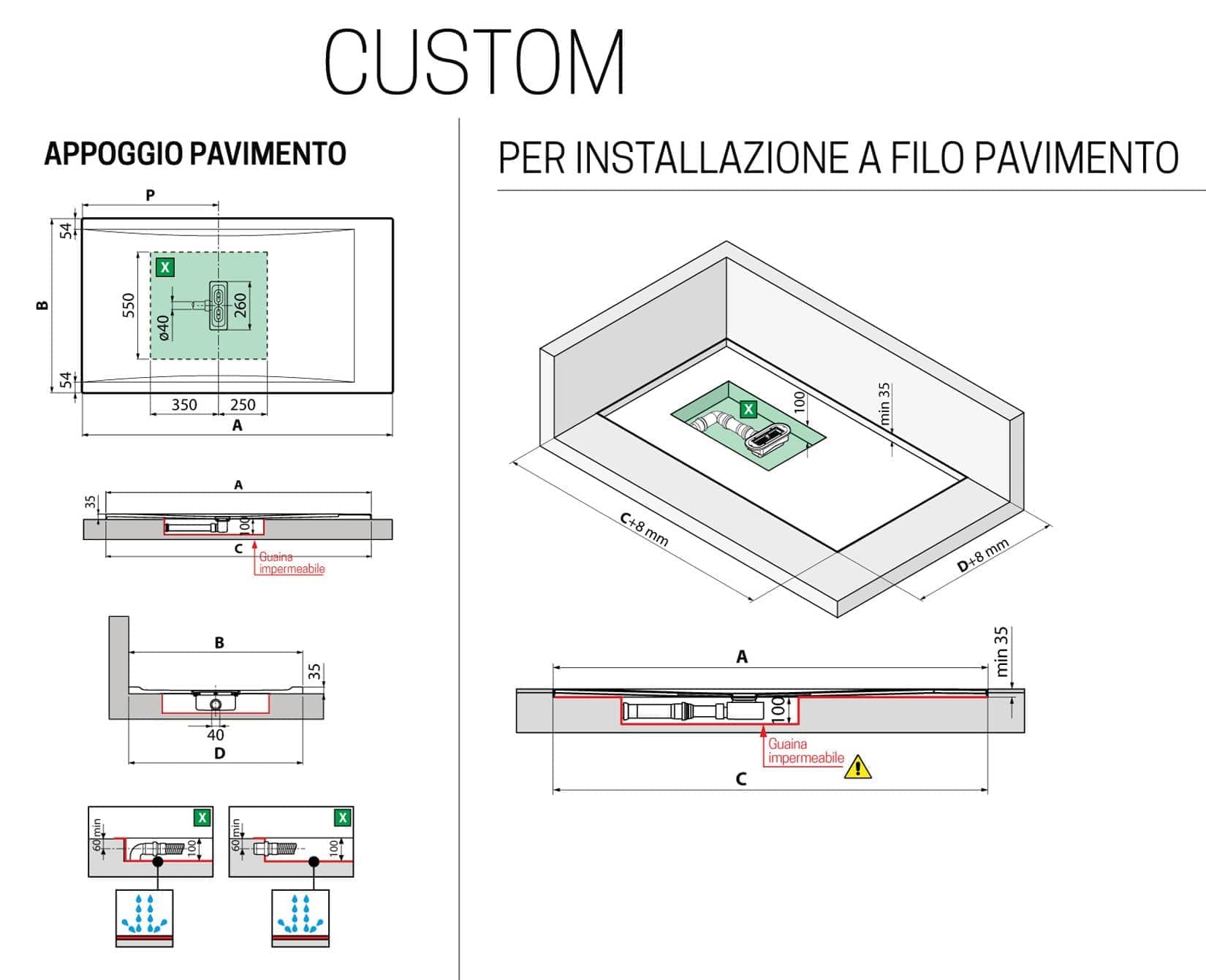 Novellini Custom Piatto Doccia Dimensione 140x70 Altezza Spessore 3,5 cm Colore Beige Installazione Appoggio Filo Pavimento Sagomabile Superficie Liscia Materiale Metacrilato Compreso Piletta Scarico e Copri Piletta