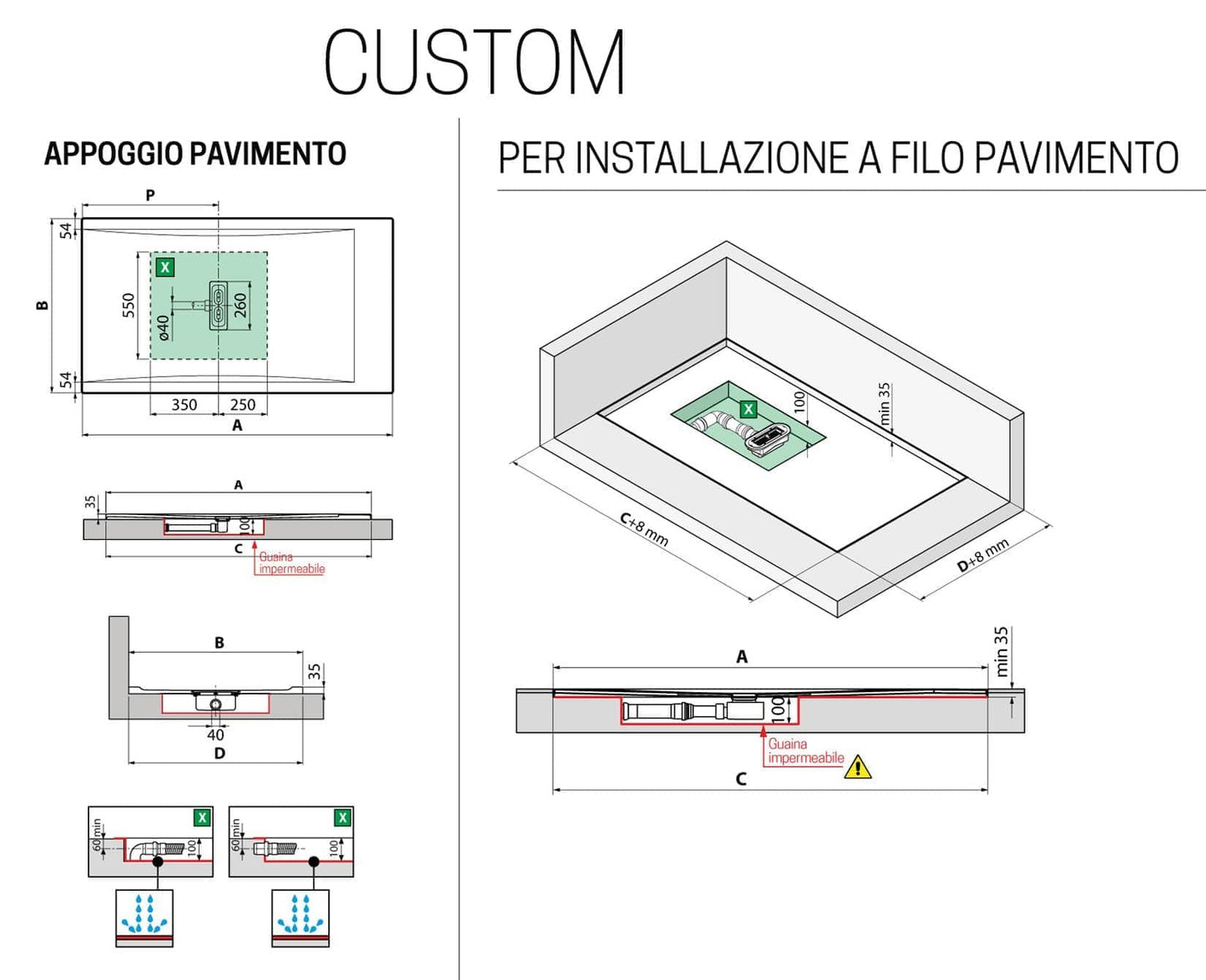 Novellini Custom Piatto Doccia Dimensione 140x90 Altezza Spessore 3,5 cm Colore Beige Installazione Appoggio Filo Pavimento Sagomabile Superficie Liscia Materiale Metacrilato Compreso Piletta Scarico e Copri Piletta