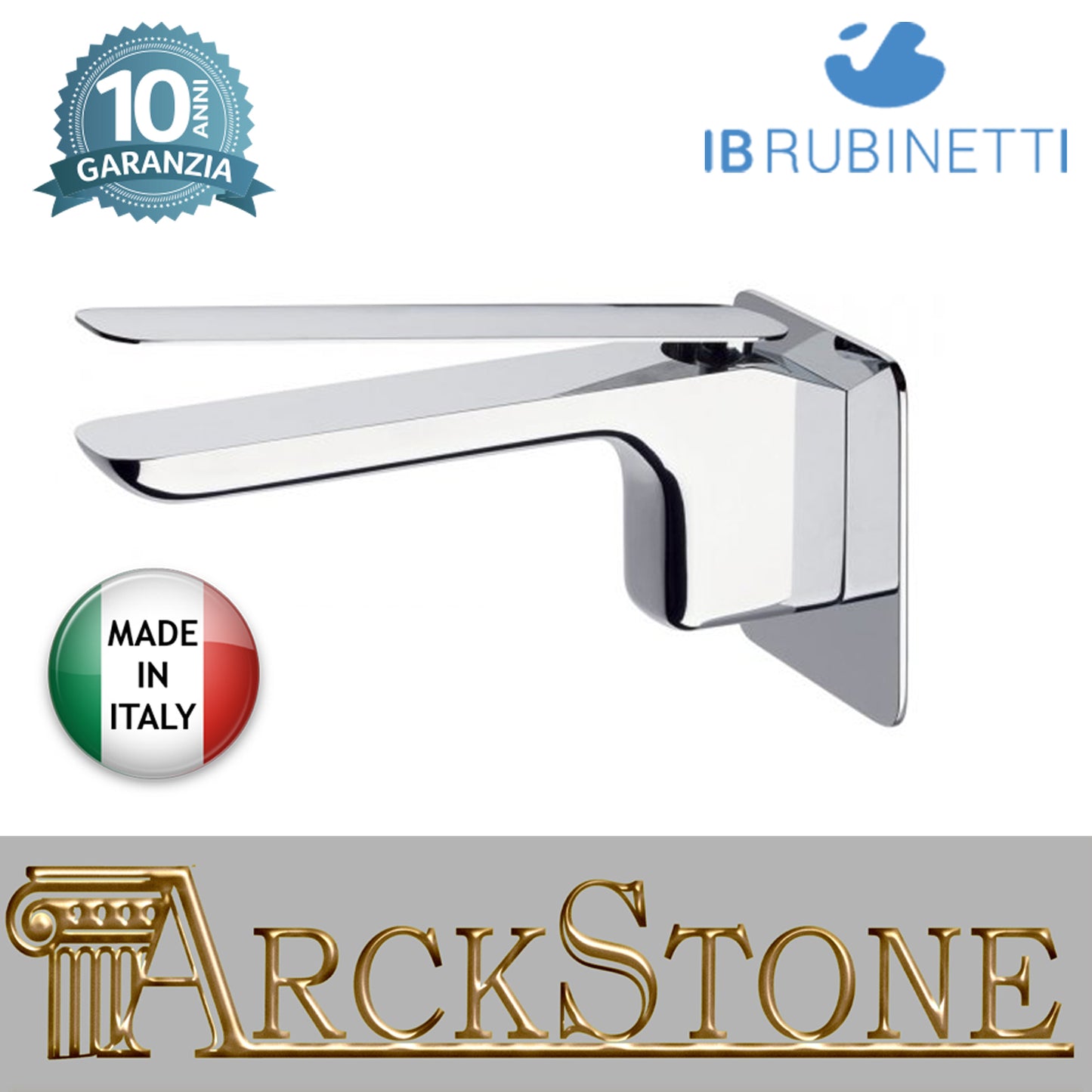 Miscelatore lavabo a parete completo di piletta di scarico Click-Clack marca IB rubinetti modello K2 rubinetteria rubinetto ottone cromato bagno casa parete fontana finitura cromo rivenditore autorizzato campania arredamento garanzia 10 anni azienda
