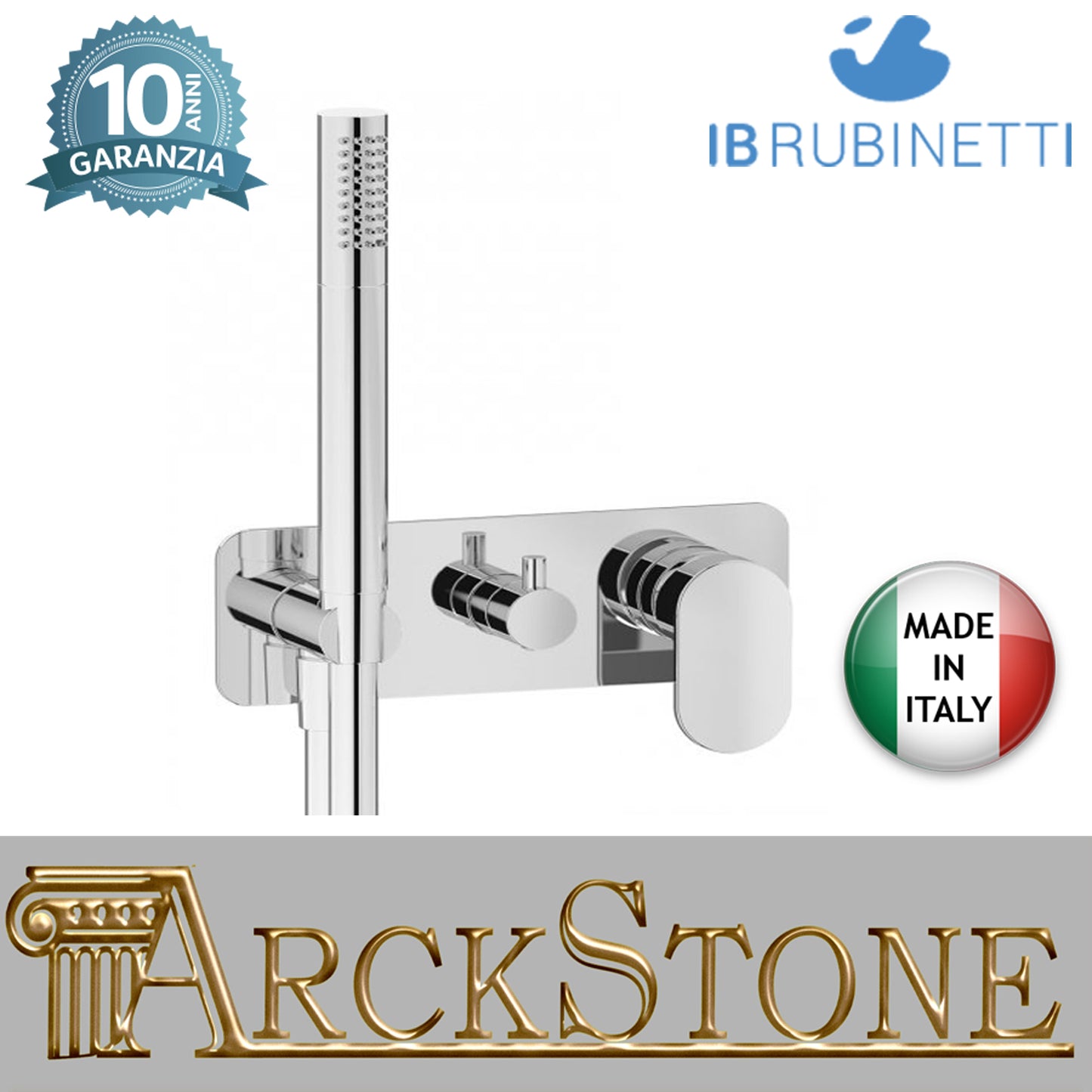 Miscelatore doccia incasso tre vie con kit doccia integrato nella placca marca IB rubinetti modello K2 rubinetteria rubinetto ottone cromato bagno casa parete fontana finitura cromo rivenditore autorizzato campania arredamento garanzia 10 anni azienda 