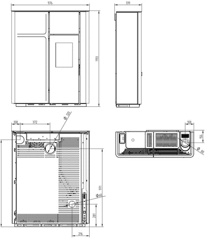 Royal Palazzetti Karyn 90 Rivestimento Acciaio Bianco Top Ghisa Potenza 9 Kw Stufa Pellet ad Aria Calda Ventilata Canalizzata Slim Uscita Fumi Posteriore Superiore Display Comandi Sfioramento Focolare Ampio Cassetto 