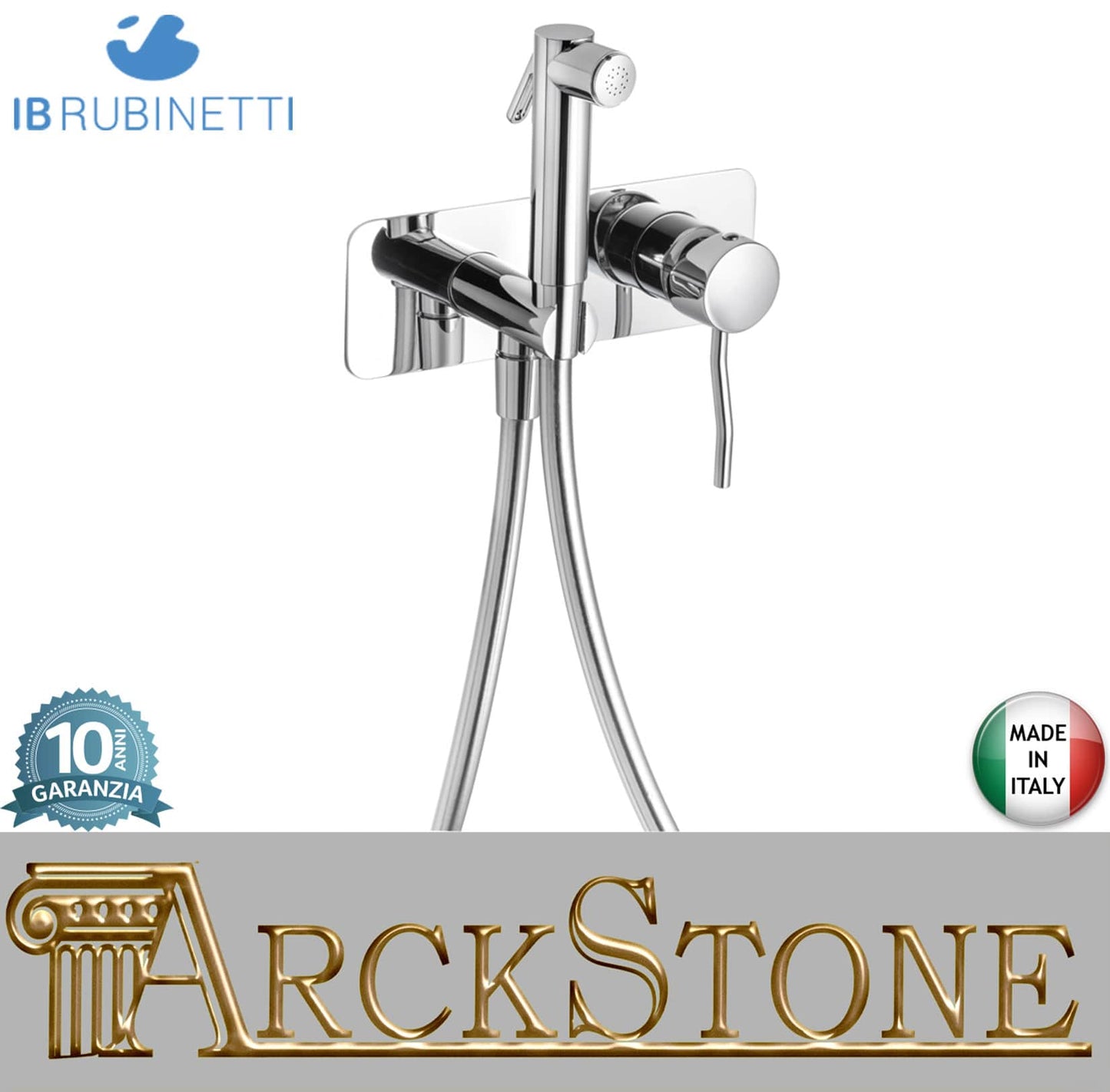 IB Rubinetti KUSASI Set Di Parti Interne ed Esterne Incasso A Muro Con Piastra Per Idroscopino Igienico Con Miscelatore Per WC Materiale Ottone Finitura Cromata