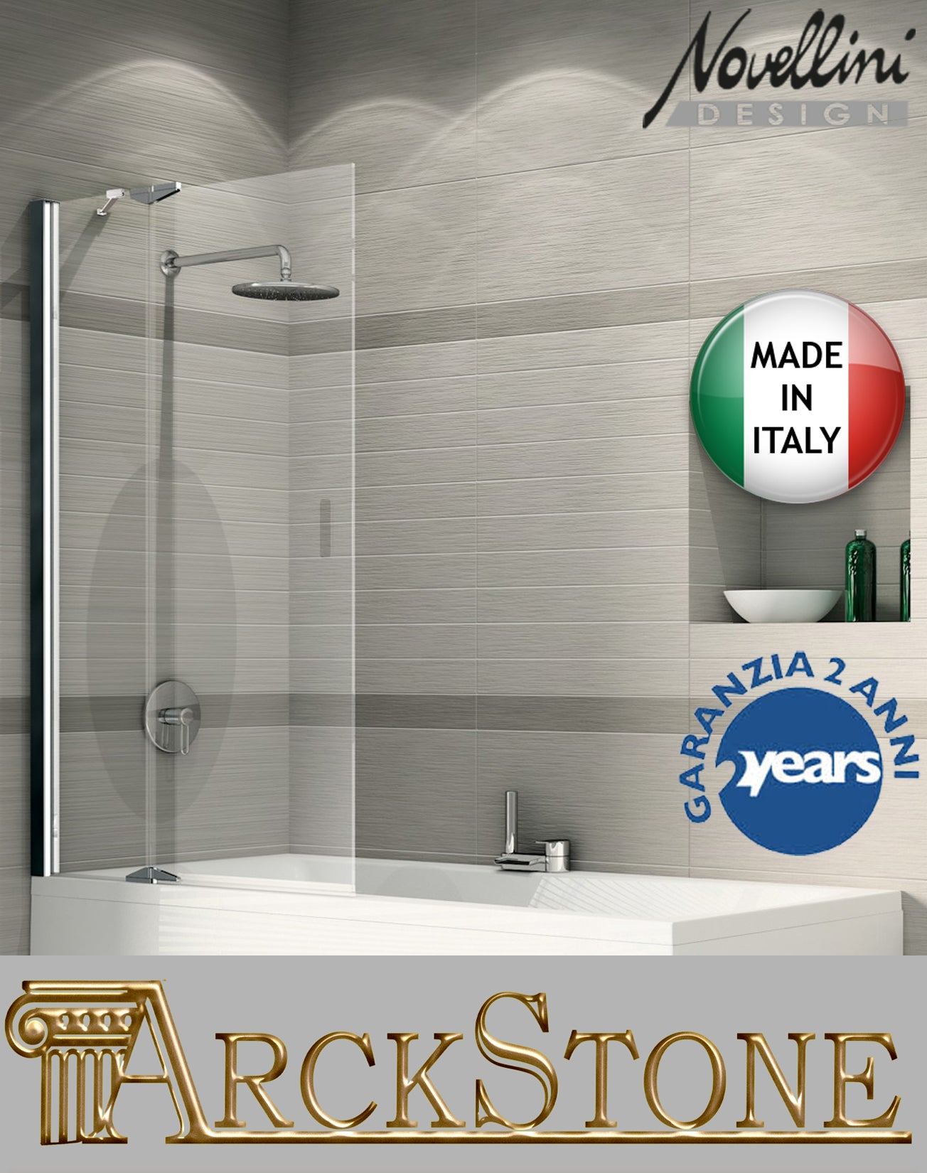 Novellini Kuadra 3V 97-100 H150 cm Sopra Vasca Anta Girevole Vetro Cristallo Trasparente Profilo Cromo