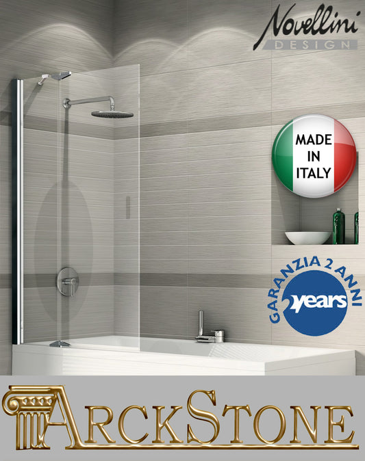 Novellini Kuadra 3V 97-100 H150 cm Sopra Vasca Anta Girevole Vetro Cristallo Trasparente Profilo Silver