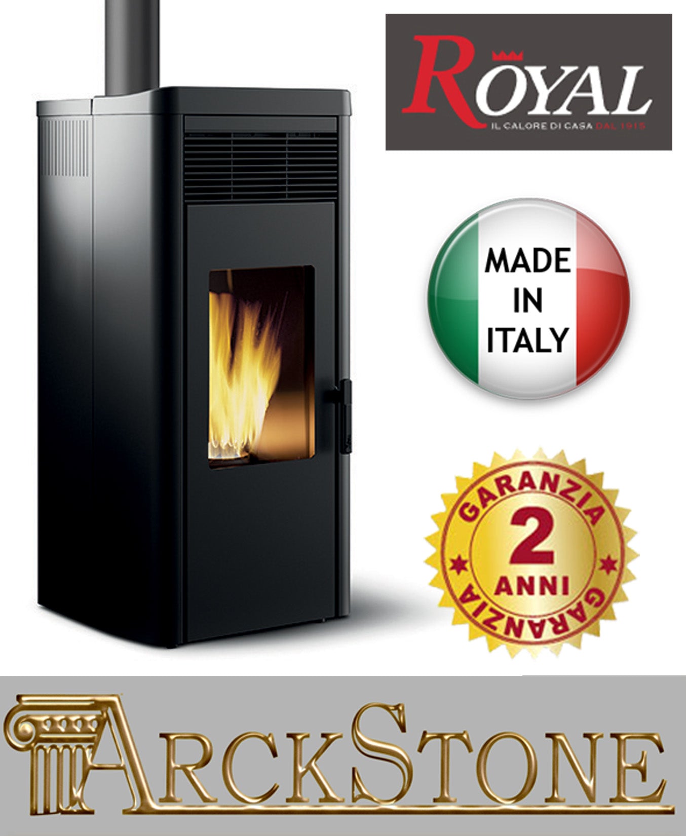Stufa Pellet Aria Ventilata Canalizzabile Royal Palazzetti Lea Air 90 US Nero 9,9 Kw Con Uscita Fumi Superiore