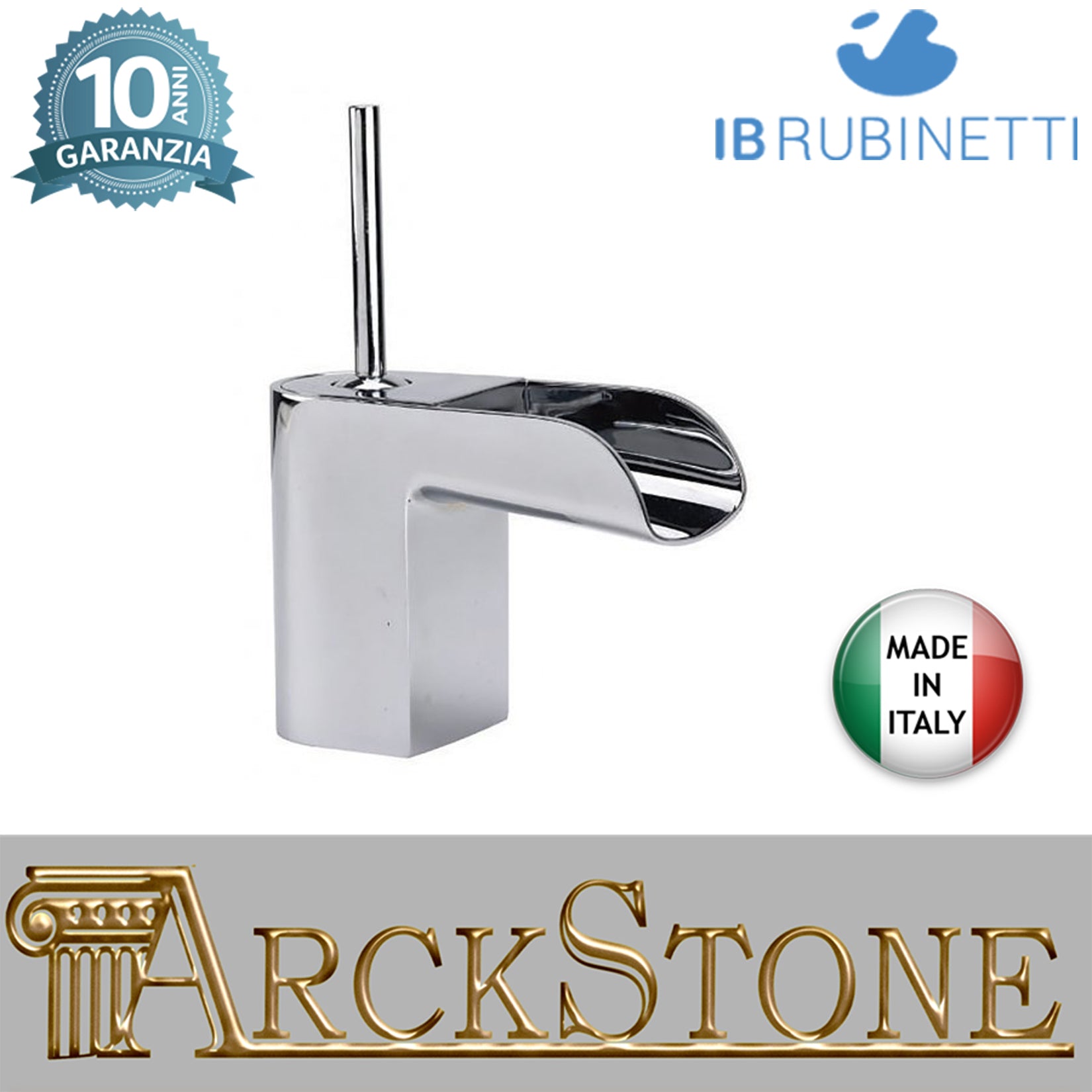 Miscelatore lavabo completo di piletta di scarico click-clack marca IB rubinetti modello LoveMe rubinetteria rubinetto ottone cromato bagno fontana cascata finitura cromo rivenditore autorizzato campania arredamento garanzia 10 anni made in italy qualità 