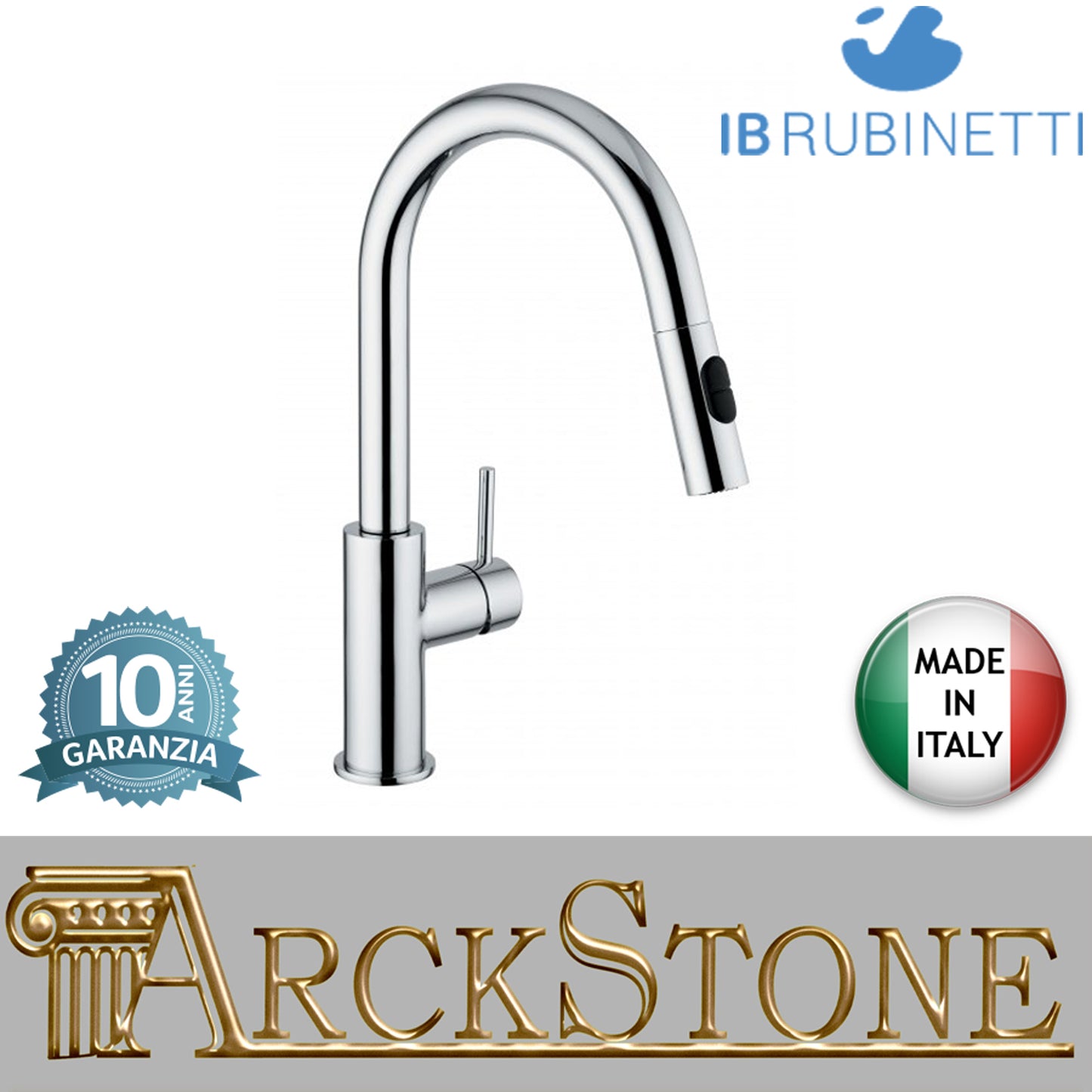 Miscelatore lavello monoforo doccetta estraibile leva laterale marca IB rubinetti modello Serie Loft Materiale Acciaio finitura Nickel spazzolato rubinetteria cucina rivenditore autorizzato fontana campania garanzia 10 anni azienda certificata made in ita