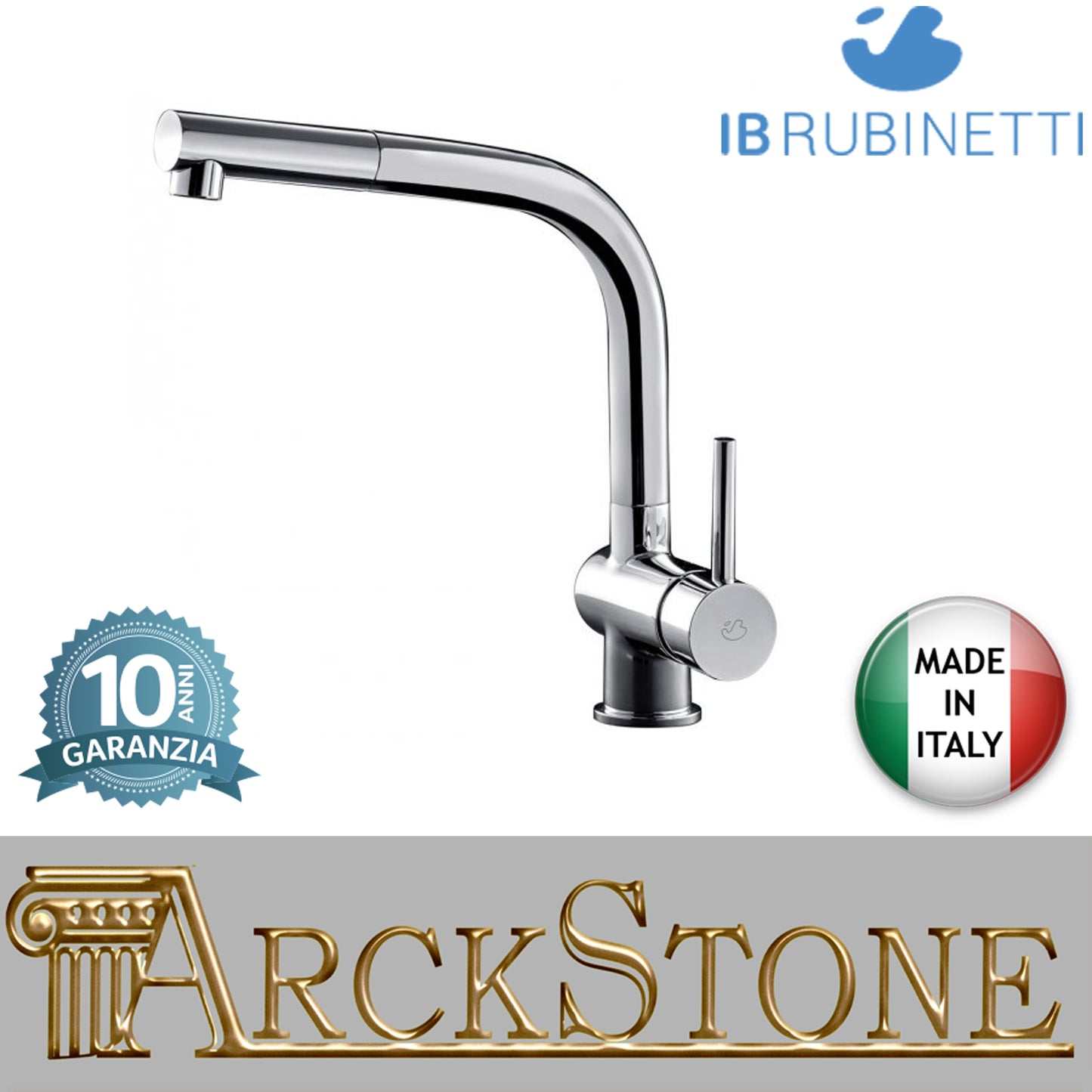 Miscelatore lavello monoforo doccetta estraibile leva laterale marca IB rubinetti modello Serie Loft Materiale Acciaio finitura Nickel spazzolato rubinetteria cucina rivenditore autorizzato fontana campania garanzia 10 anni azienda certificata made in ita