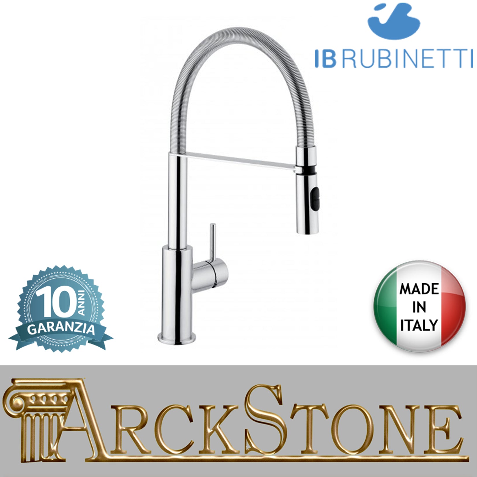 Miscelatore lavello monoforo leva laterale con molla marca IB rubinetti modello Serie Loft Materiale Acciaio finitura Nickel spazzolato rubinetteria cucina rivenditore autorizzato fontana campania garanzia 10 anni azienda certificata made in italy