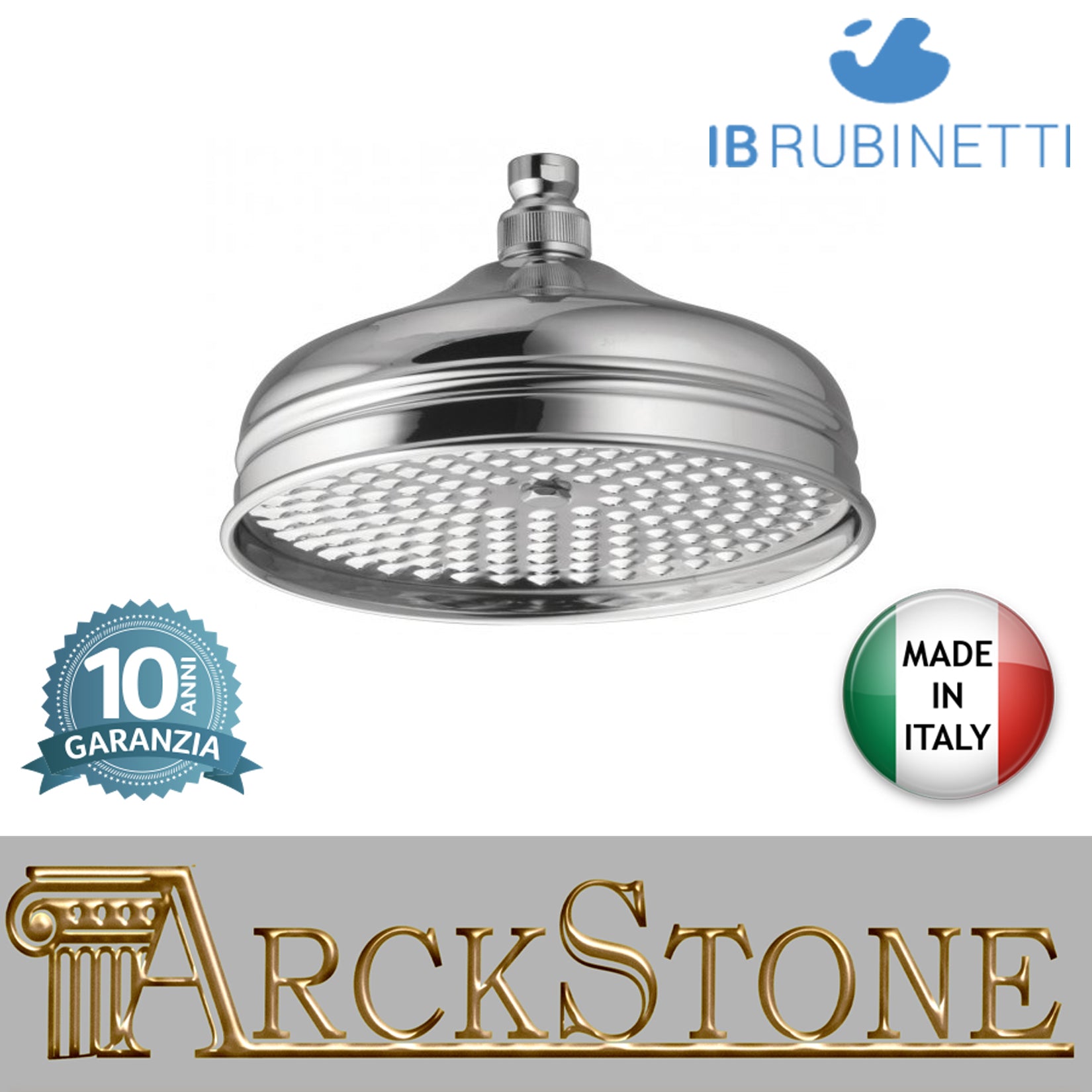 Soffione Tradition Showers Head Ø200 mm tondo marca IB rubinetti modello Monamour classica cromato tradizionale muro finitura cromo parete arredo bagno rivenditore autorizzato campania soffitto arredamento garanzia 10 anni made in italy 