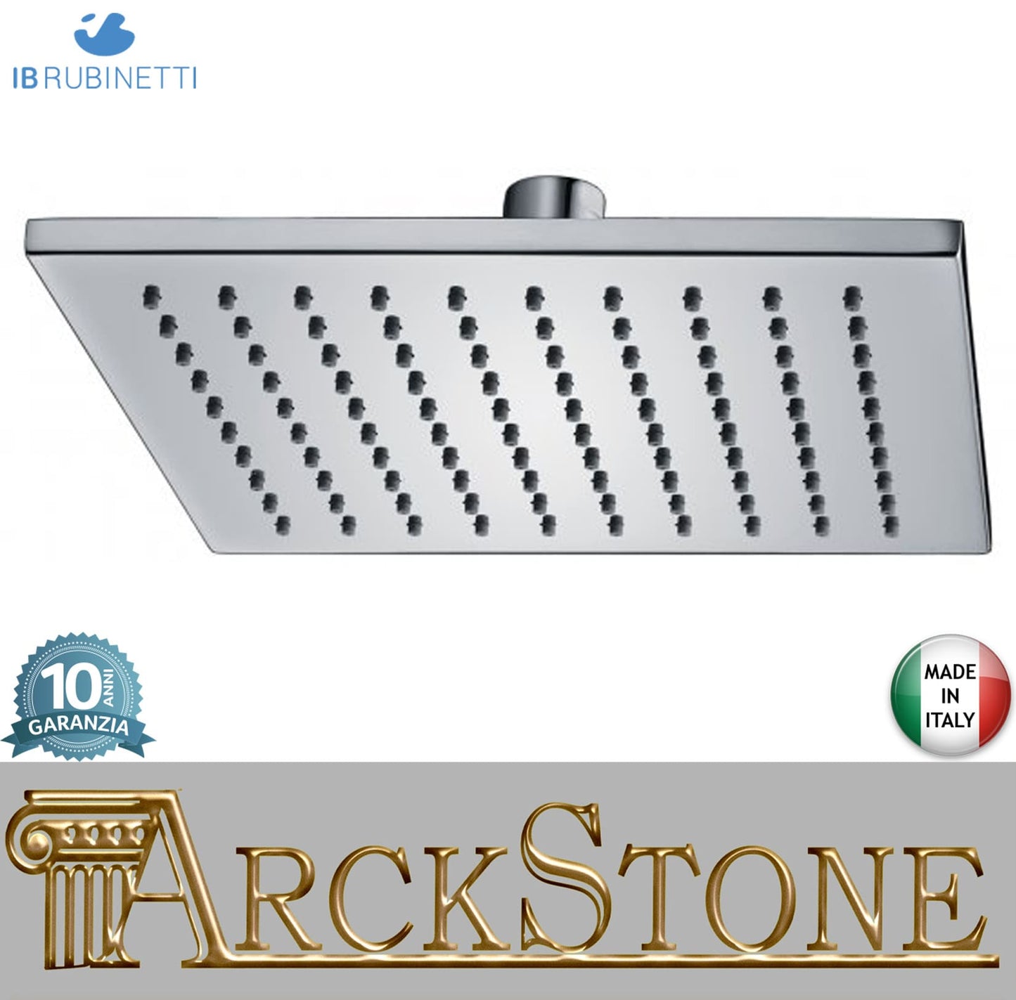 IB Rubinetti Shower Heads Soffione Doccia Quadrato Installazione A Soffitto / Muro Misura 200x200 mm Uscita Acqua Pioggia Stile Moderno Materiale Ottone Finitura Cromata