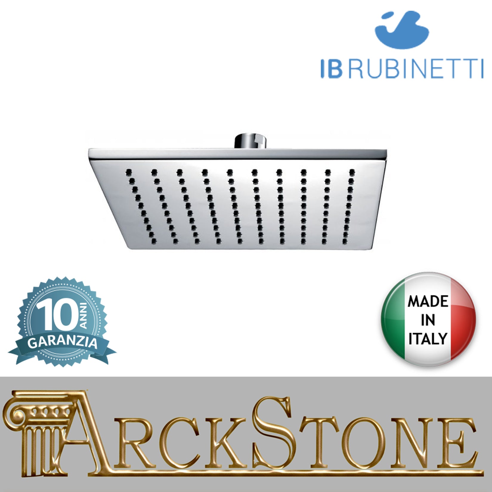 Soffione doccia quadro 300x300 mm marca IB rubinetti modello Shower Heads cromato finitura cromo muro rivenditore autorizzato campania arredamento garanzia 10 anni azienda certificata soffitto qualità made in italy arredo bagno parete