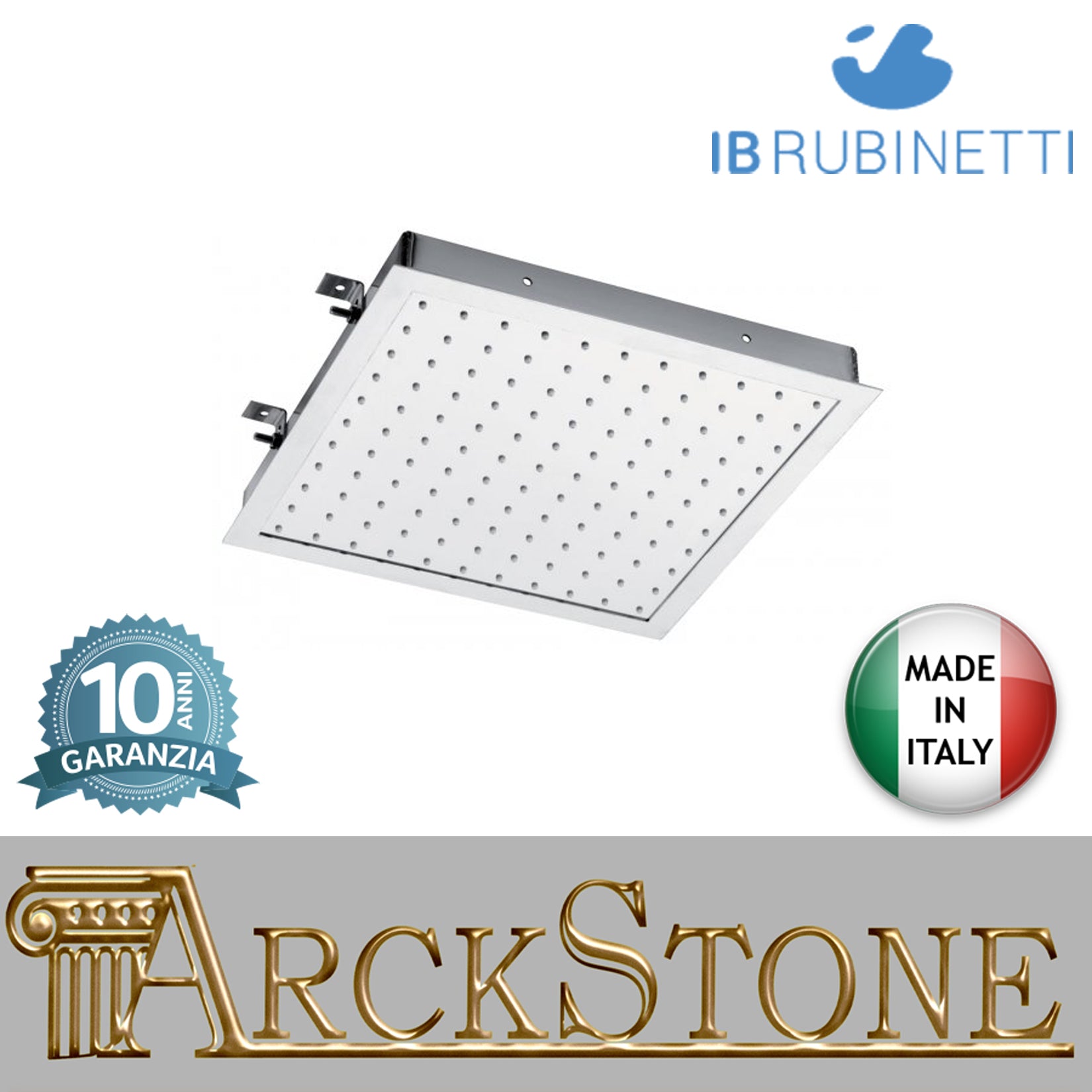 Soffione video quadro 332x332 mm inox incasso marca IB rubinetti modello Shower Heads cromato finitura cromo muro rivenditore autorizzato campania arredamento garanzia 10 anni azienda certificata soffitto qualità made in italy arredo bagno parete
