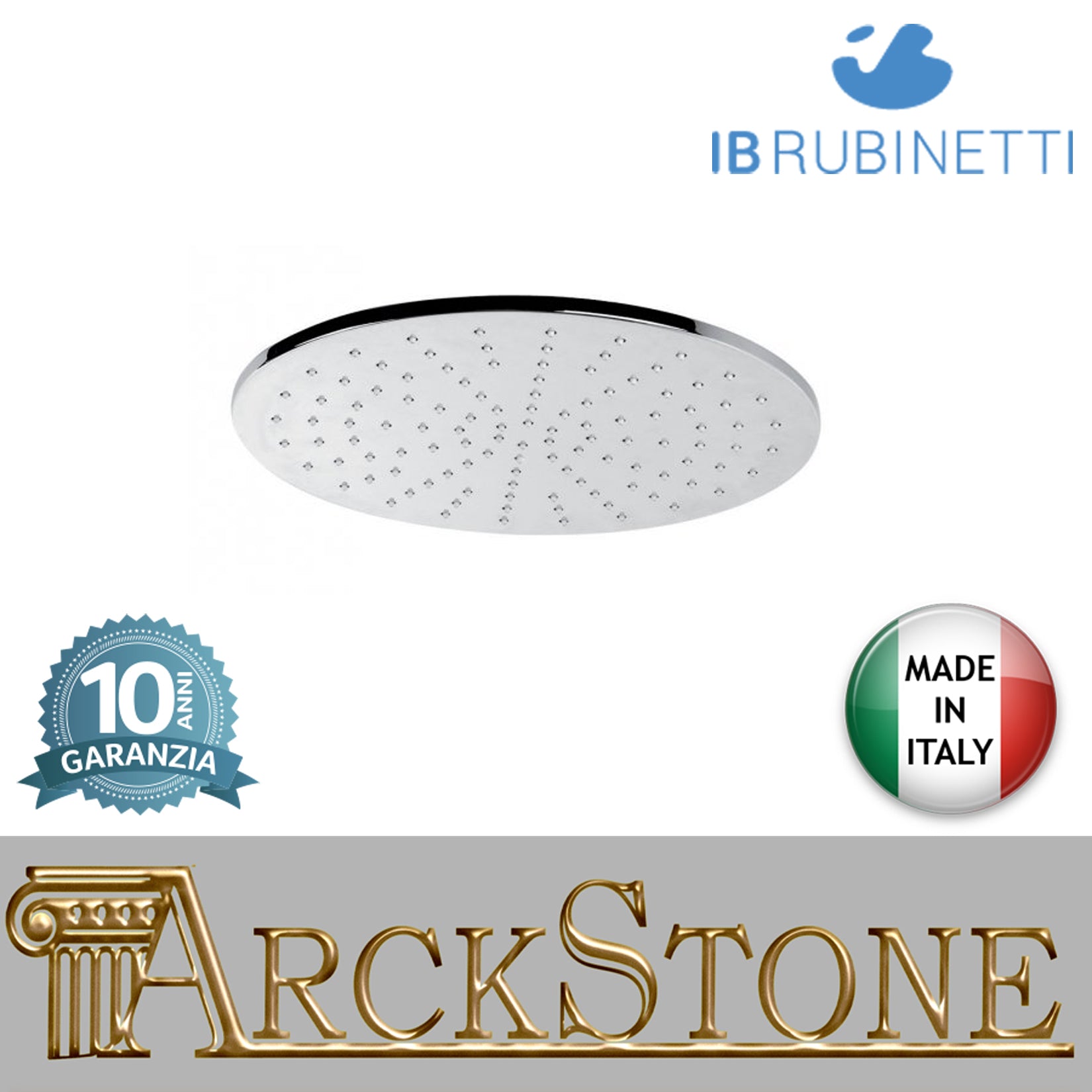 Soffione doccia tondo Ø400 mm marca IB rubinetti modello Shower Heads cromato finitura cromo muro rivenditore autorizzato campania arredamento garanzia 10 anni azienda certificata soffitto qualità made in italy arredo bagno parete