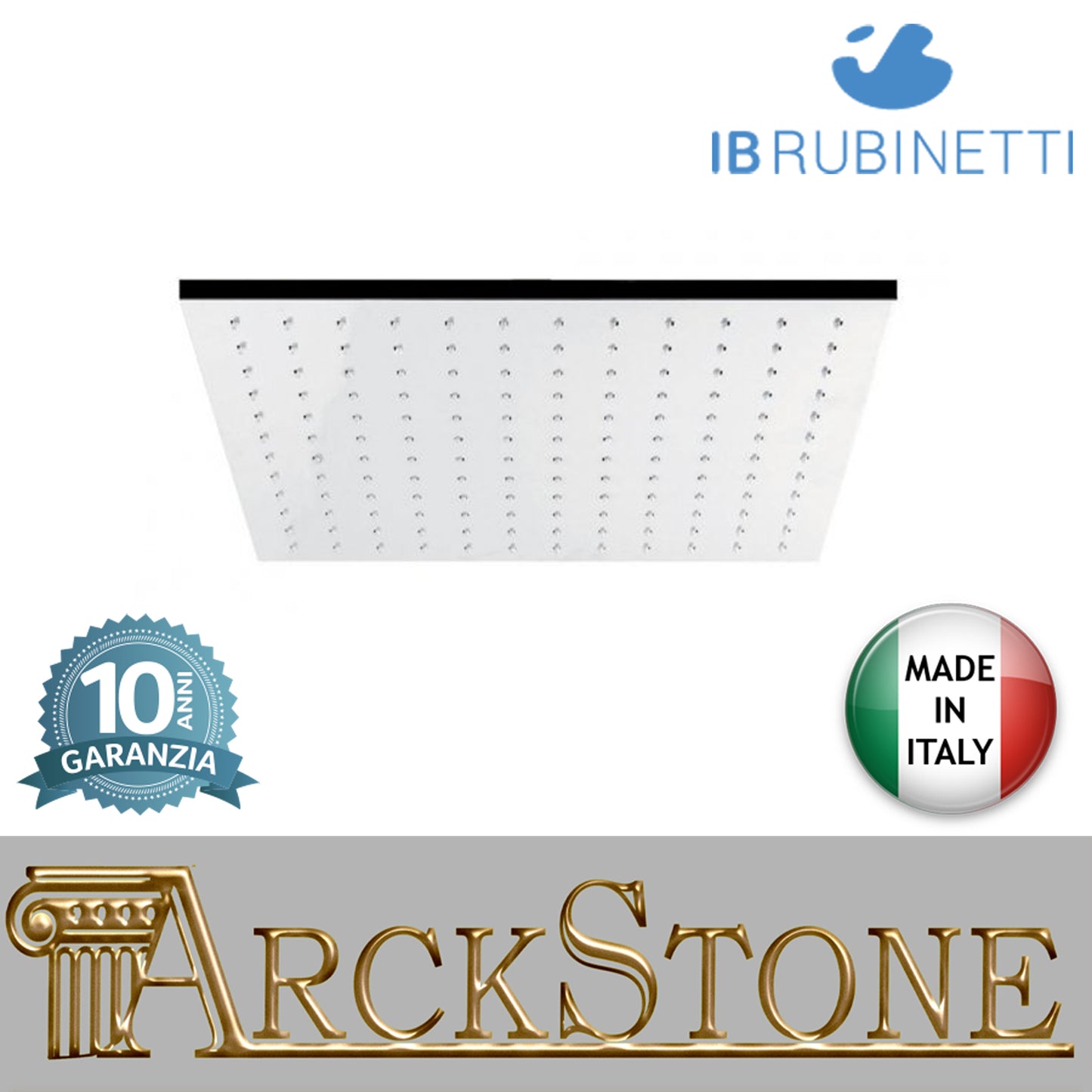 Soffione doccia quadro 400x400 mm marca IB rubinetti modello Shower Heads cromato finitura cromo muro rivenditore autorizzato campania arredamento garanzia 10 anni azienda certificata soffitto qualità made in italy arredo bagno parete