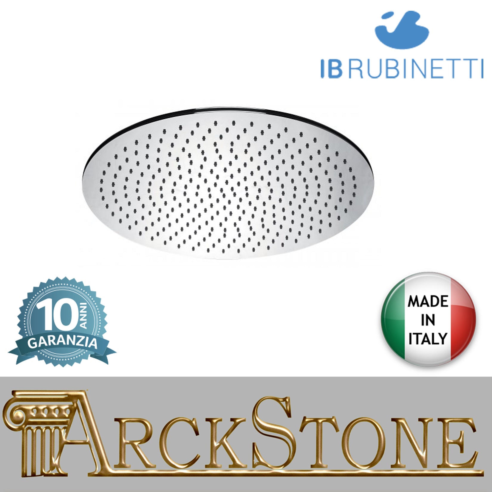 Soffione doccia tondo Ø500 mm marca IB rubinetti modello Shower Heads cromato finitura cromo muro rivenditore autorizzato campania arredamento garanzia 10 anni azienda certificata soffitto qualità made in italy arredo bagno parete