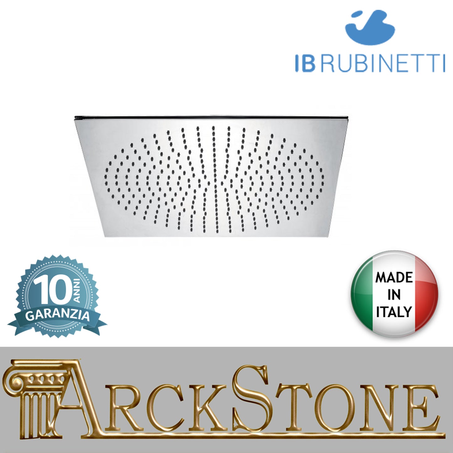 Soffione doccia quadro 500x500 mm marca IB rubinetti modello Shower Heads cromato finitura cromo muro rivenditore autorizzato campania arredamento garanzia 10 anni azienda certificata soffitto qualità made in italy arredo bagno parete
