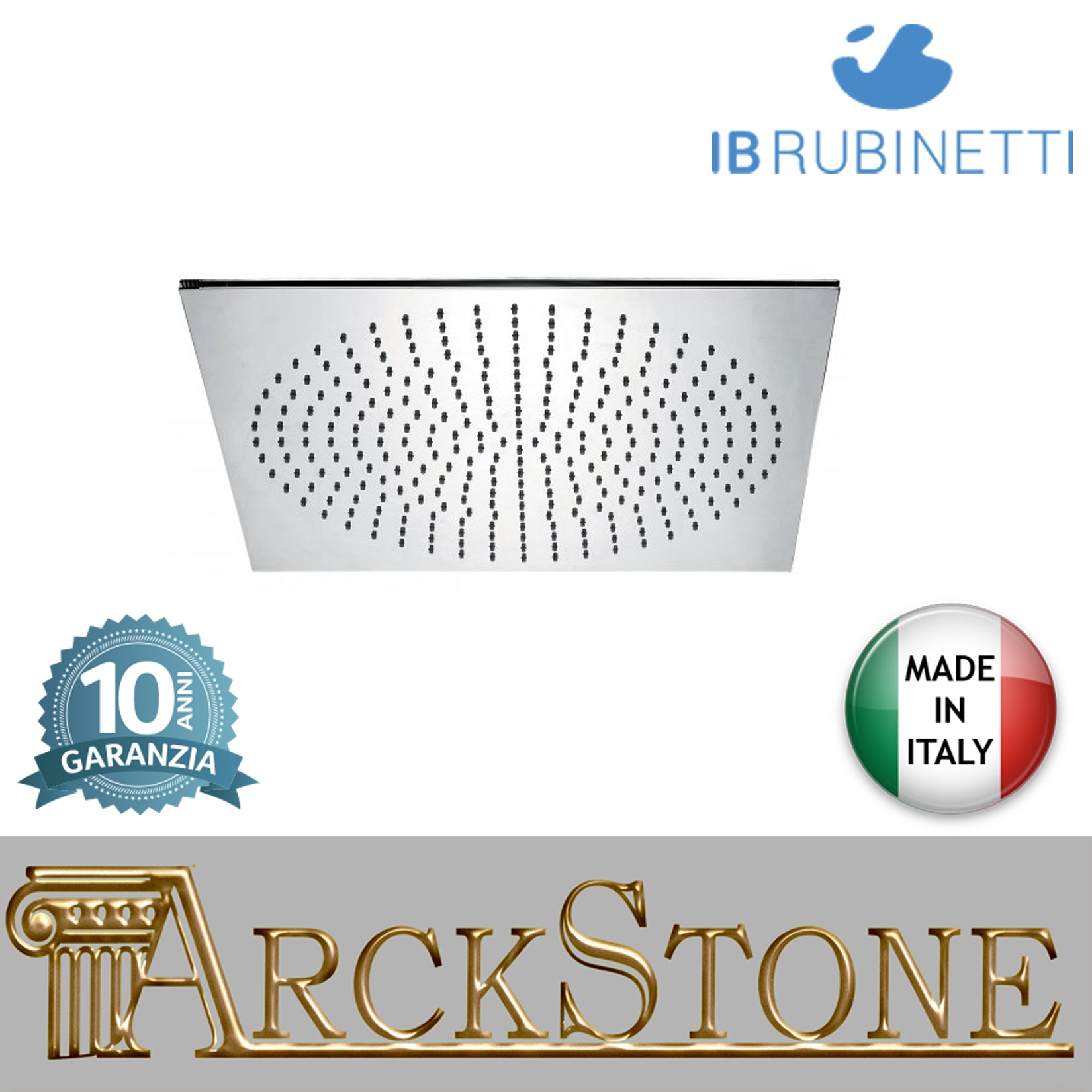 Soffione doccia quadro 500x500 mm marca IB rubinetti modello Shower Heads cromato finitura cromo muro rivenditore autorizzato campania arredamento garanzia 10 anni azienda certificata soffitto qualità made in italy arredo bagno parete