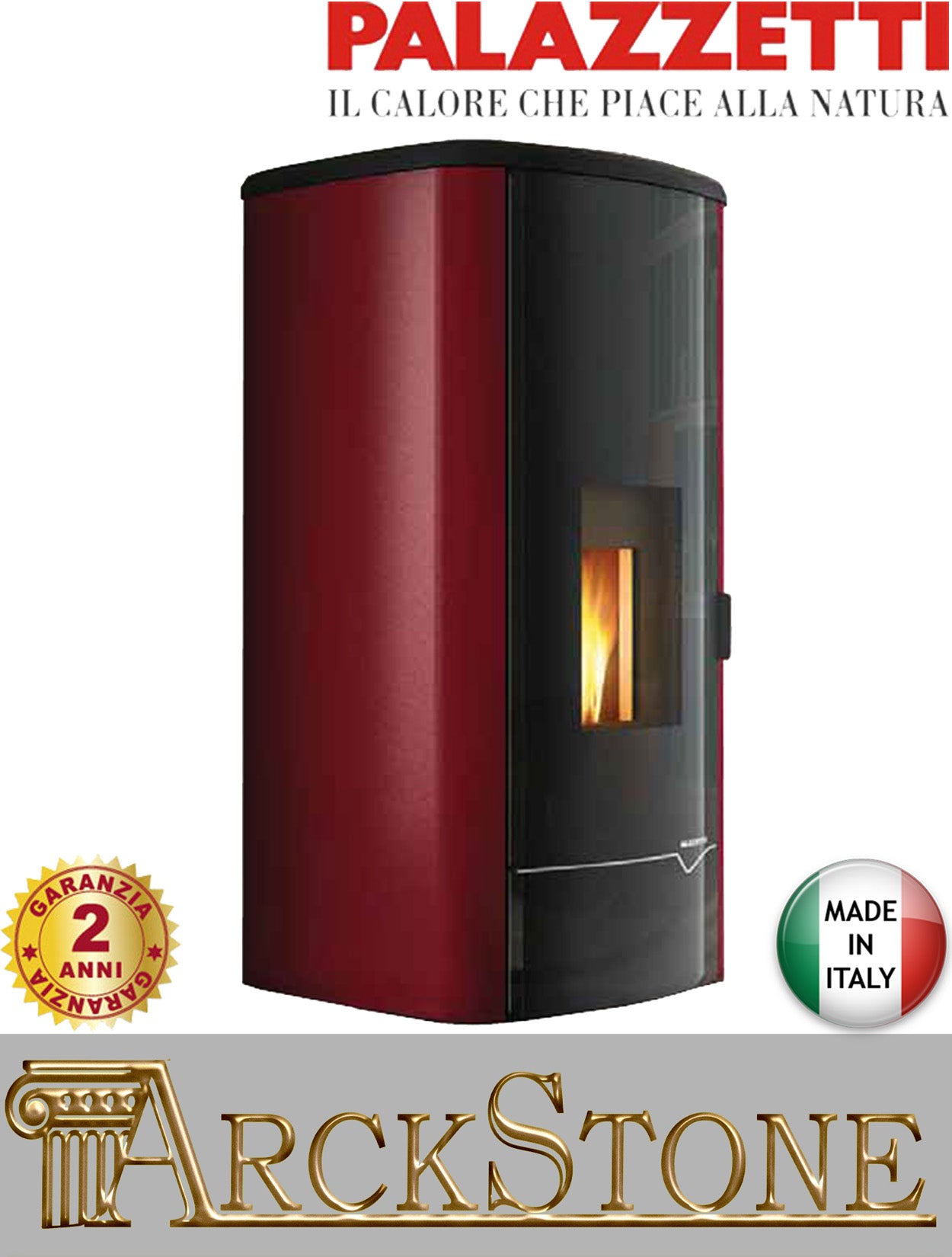 Termo Stufa Pellet Ermetica Palazzetti Mirella Idro 10 Potenza 9,3 kW Rivestimento Colore Rosso
