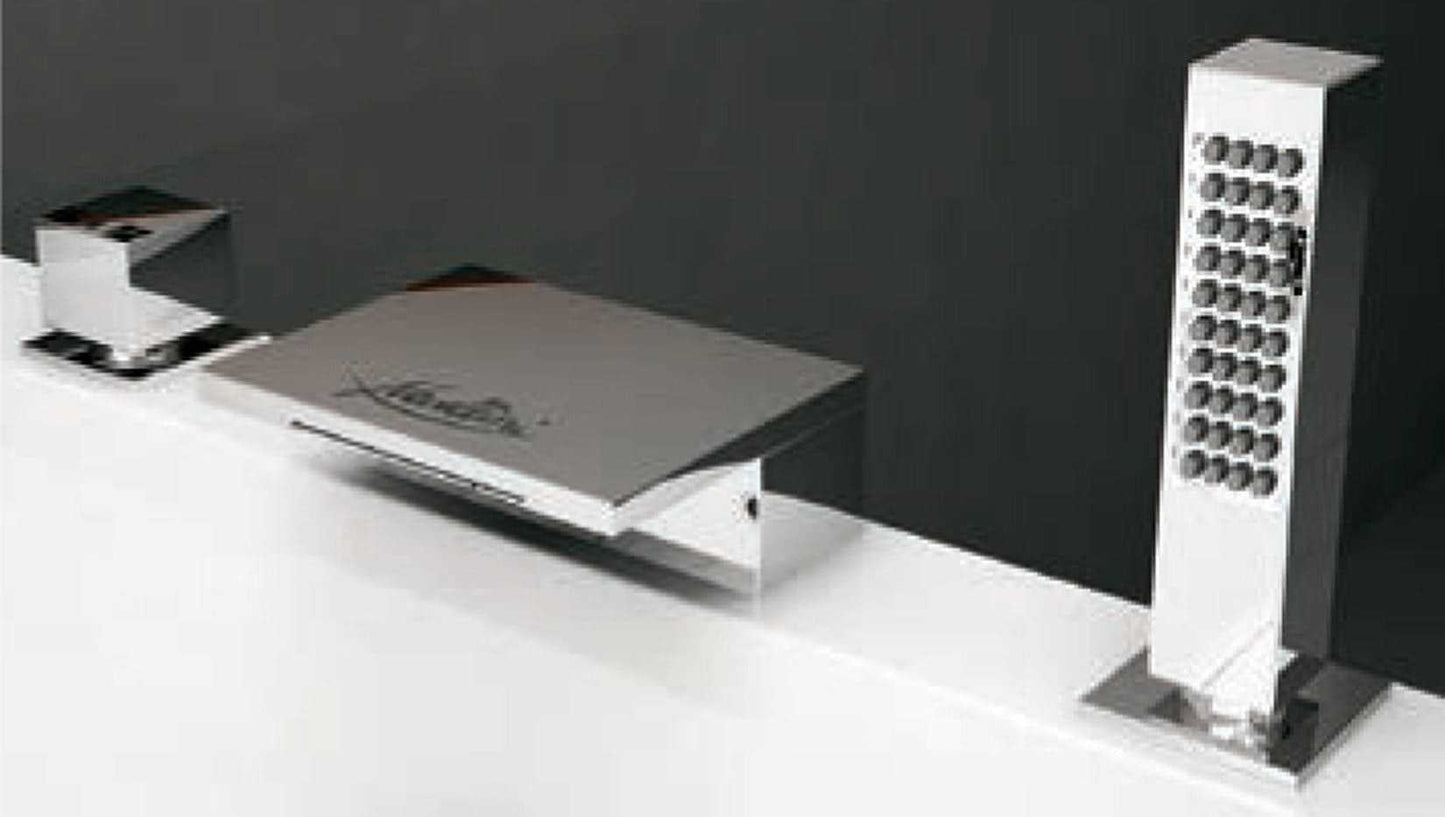 Novellini Serie Fly 2 Miscelatore Rubinetteria Progressiva 3 Fori Rubinetto Bordo Vasca 2 Funzioni Bocca Cascata Doccetta Estraibile