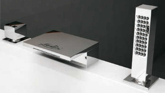 Novellini Serie Fly 2 Miscelatore Rubinetteria Progressiva 3 Fori Rubinetto Bordo Vasca 2 Funzioni Bocca Cascata Doccetta Estraibile