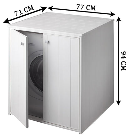 Coprilavatrice Copri Proteggi Nascondi Lavatrice Asciugatrice Grande Oblò Negrari XXL Kit Montaggio Lavanderia Bagno Interno Esterno Due 2 Ante Antine Sportelli Battenti Mobile Plastica Bianco Resistente Umidità Acqua Pioggia Piedini 77x71 L77 P71 H94 CM 