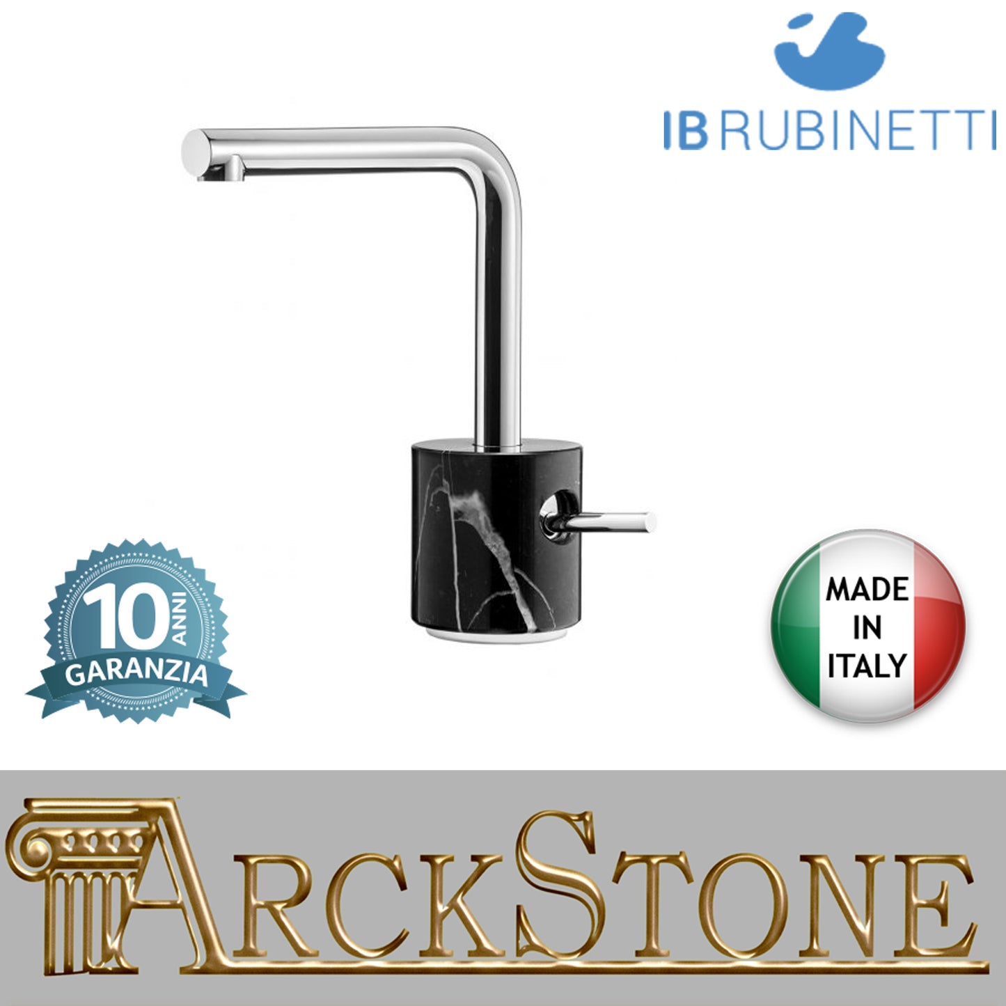 Miscelatore lavabo monoforo marmo nero Marquina marca IB rubinetti modello Marmo L rubinetteria rubinetto ottone cromato bagno fontana finitura cromo rivenditore autorizzato campania arredamento qualità garanzia 10 anni made in italy azienda certificata