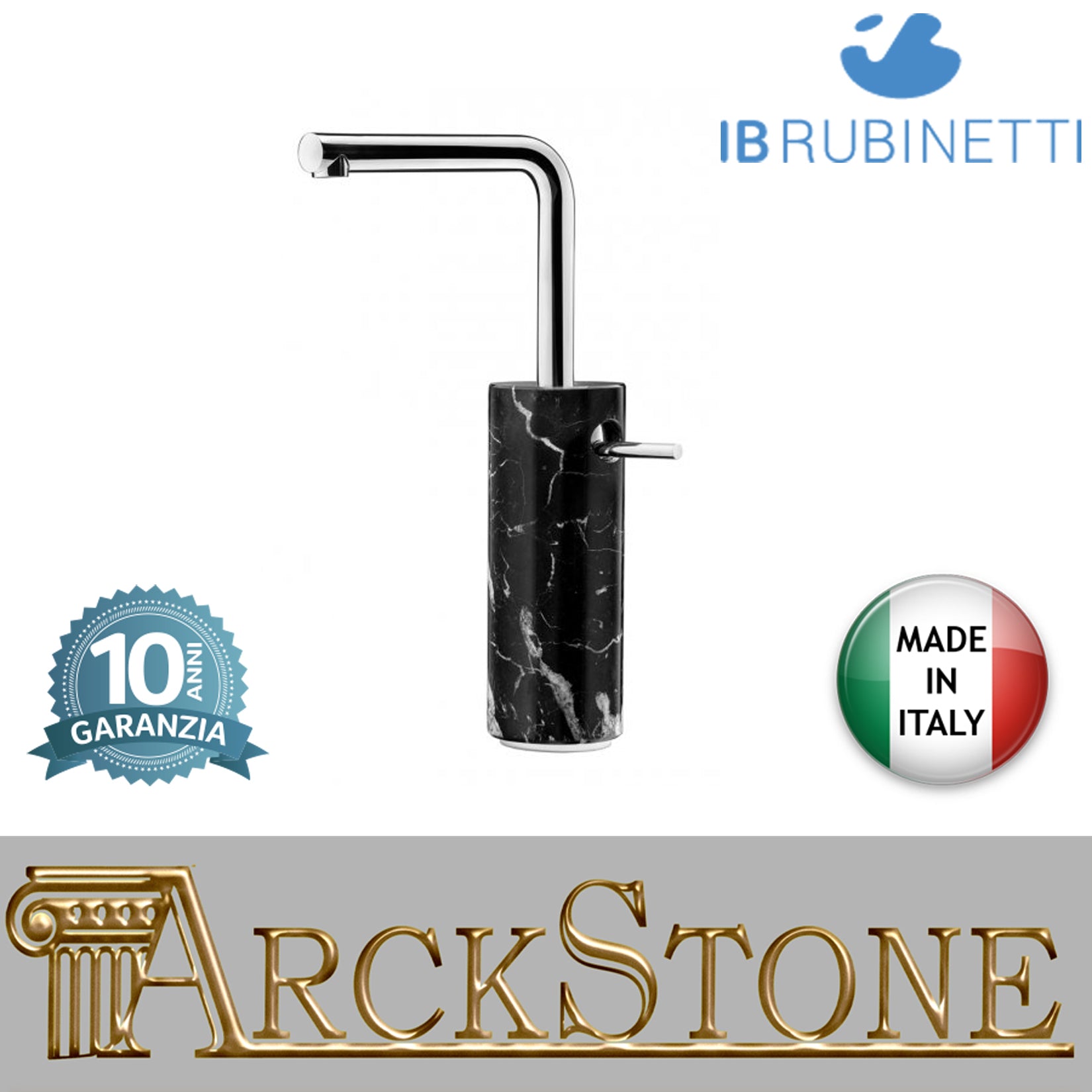 Miscelatore lavabo alto monoforo marmo nero Marquina marca IB rubinetti modello Marmo L rubinetteria rubinetto ottone cromato bagno fontana finitura cromo rivenditore autorizzato campania arredamento qualità garanzia 10 anni made in italy azienda