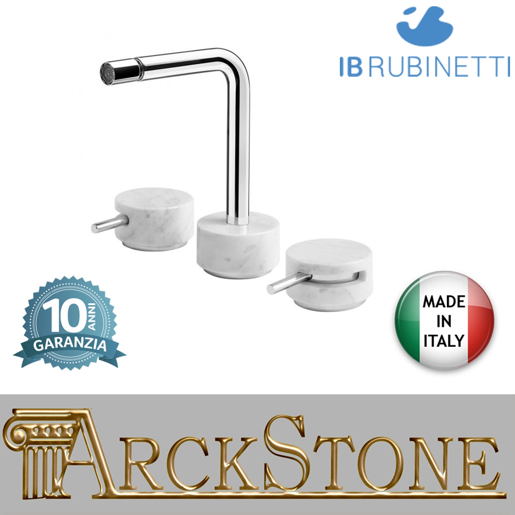 Miscelatore bidet tre fori marmo bianco Carrara marca IB rubinetti modello Marmo L rubinetteria rubinetto ottone cromato bagno fontana finitura cromo rivenditore autorizzato campania arredamento garanzia 10 anni made in italy azienda certificata
