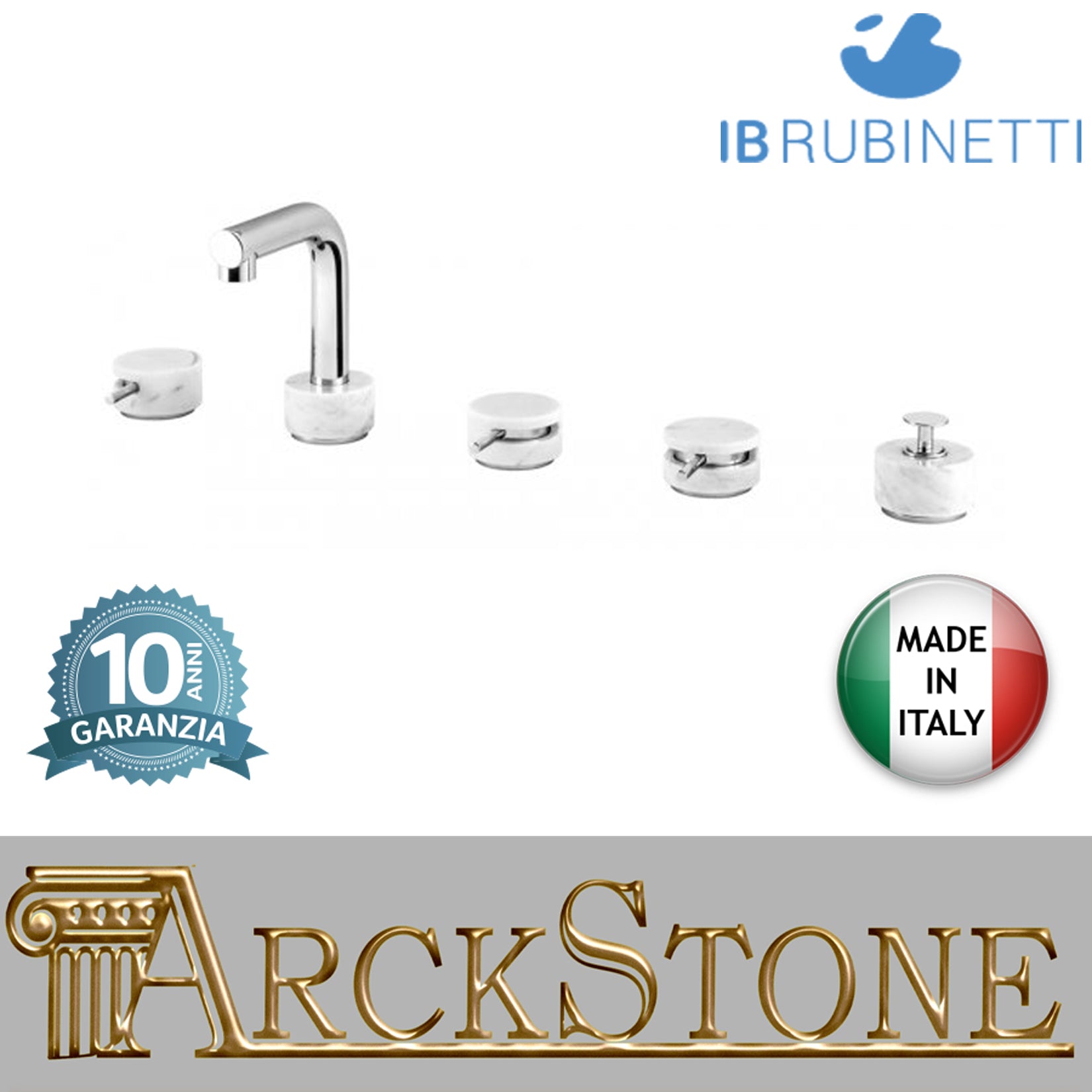Batteria bordo vasca cinque fori marmo bianco Carrara marca IB rubinetti modello Marmo L rubinetteria rubinetto ottone cromato bagno fontana finitura cromo rivenditore autorizzato campania arredamento garanzia 10 anni made in italy azienda certificata