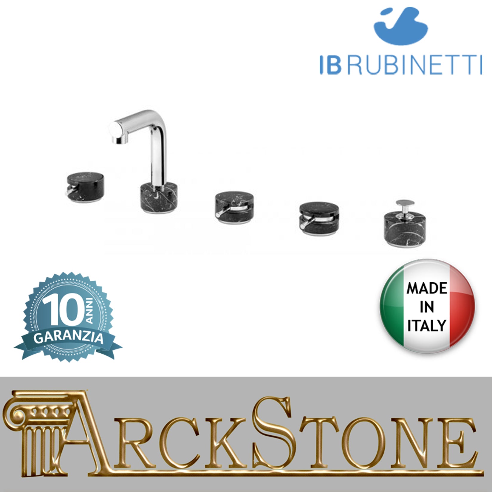 Batteria bordo vasca cinque fori marmo nero Marquina marca IB rubinetti modello Marmo L rubinetteria rubinetto ottone cromato bagno fontana finitura cromo rivenditore autorizzato campania arredamento qualità garanzia 10 anni made in italy azienda 